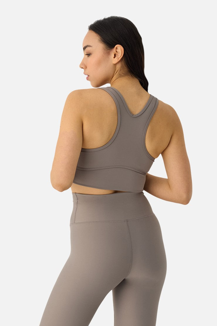 Amara Büzgü Detaylı Taş Rengi Spor Bra - 3