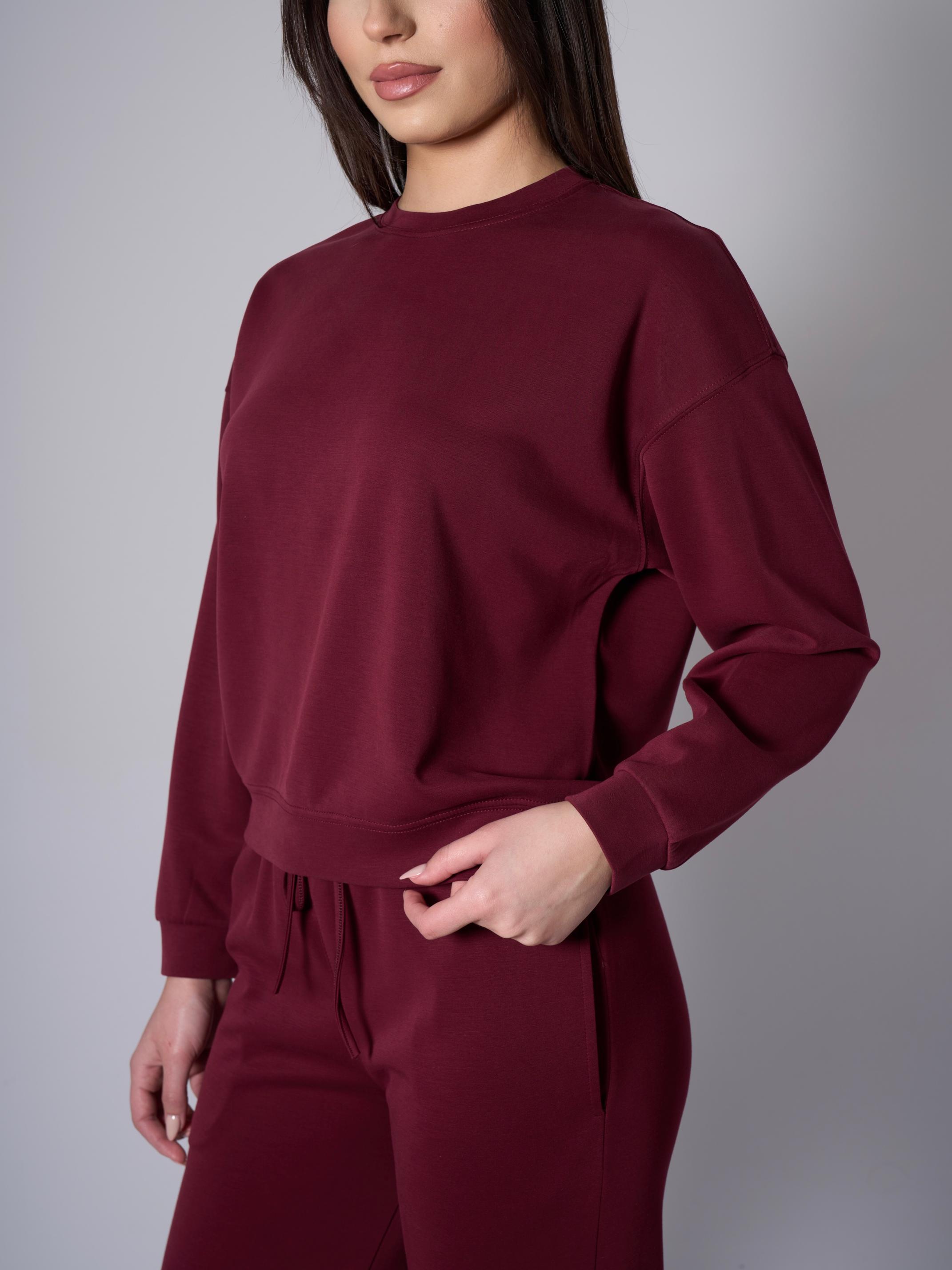 Cleo Yanları Yırtmaçlı Modal Bisiklet Yaka Bordo Sweatshirt - 3