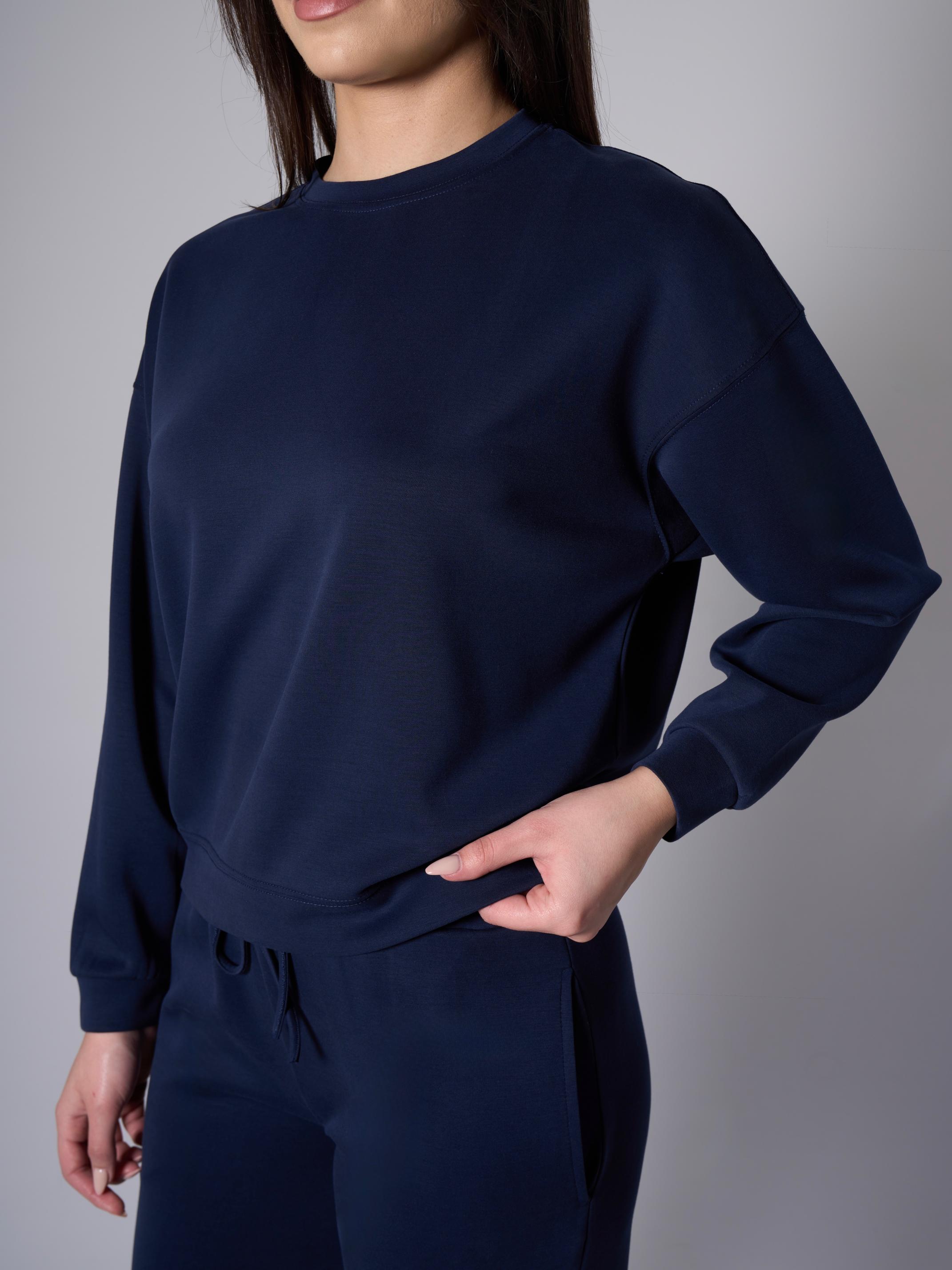 Cleo Yanları Yırtmaçlı Modal Bisiklet Yaka Lacivert Sweatshirt - 3