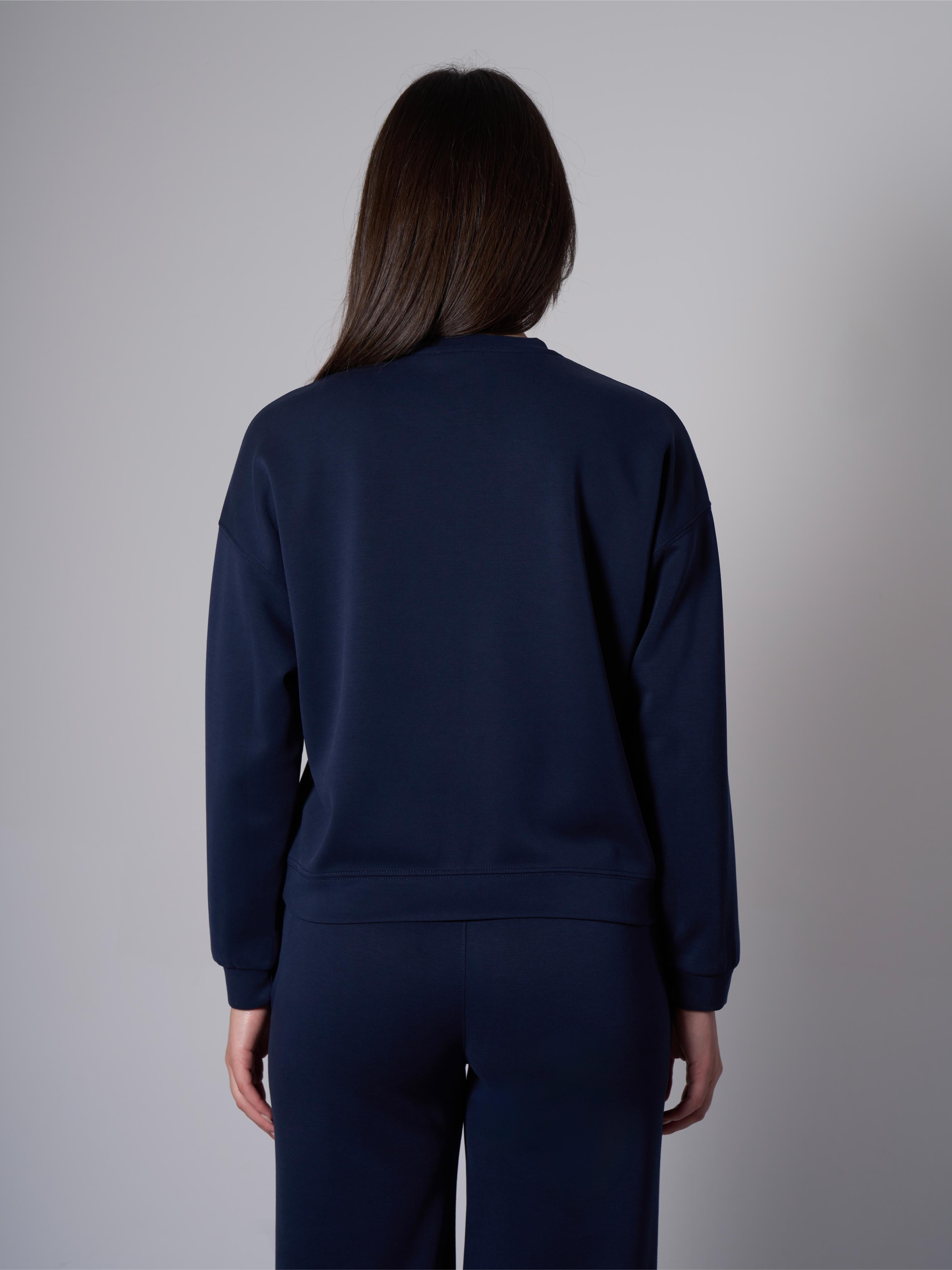 Cleo Yanları Yırtmaçlı Modal Bisiklet Yaka Lacivert Sweatshirt - 5