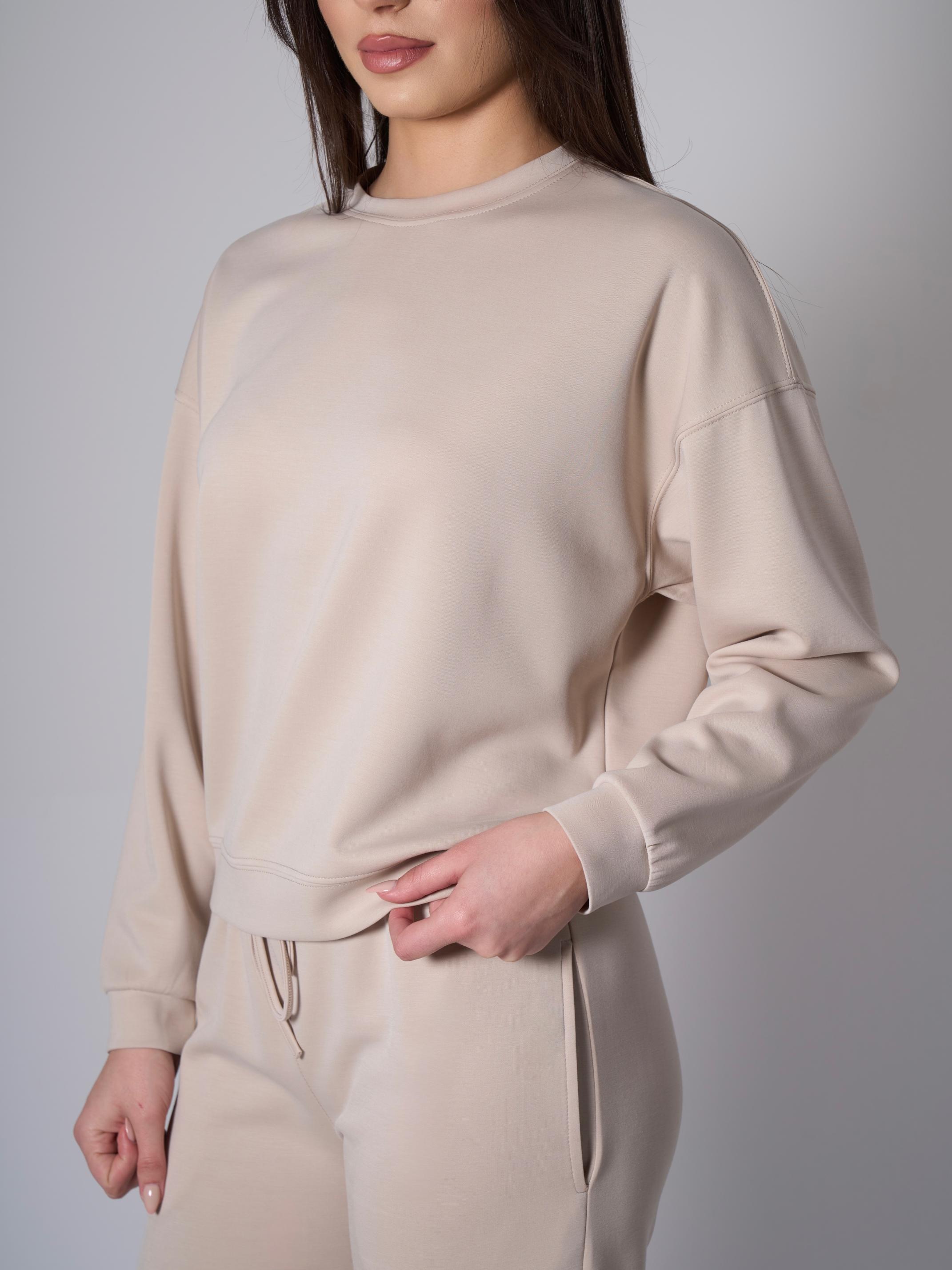 Cleo Yanları Yırtmaçlı Modal Bisiklet Yaka Taş Rengi Sweatshirt - 3