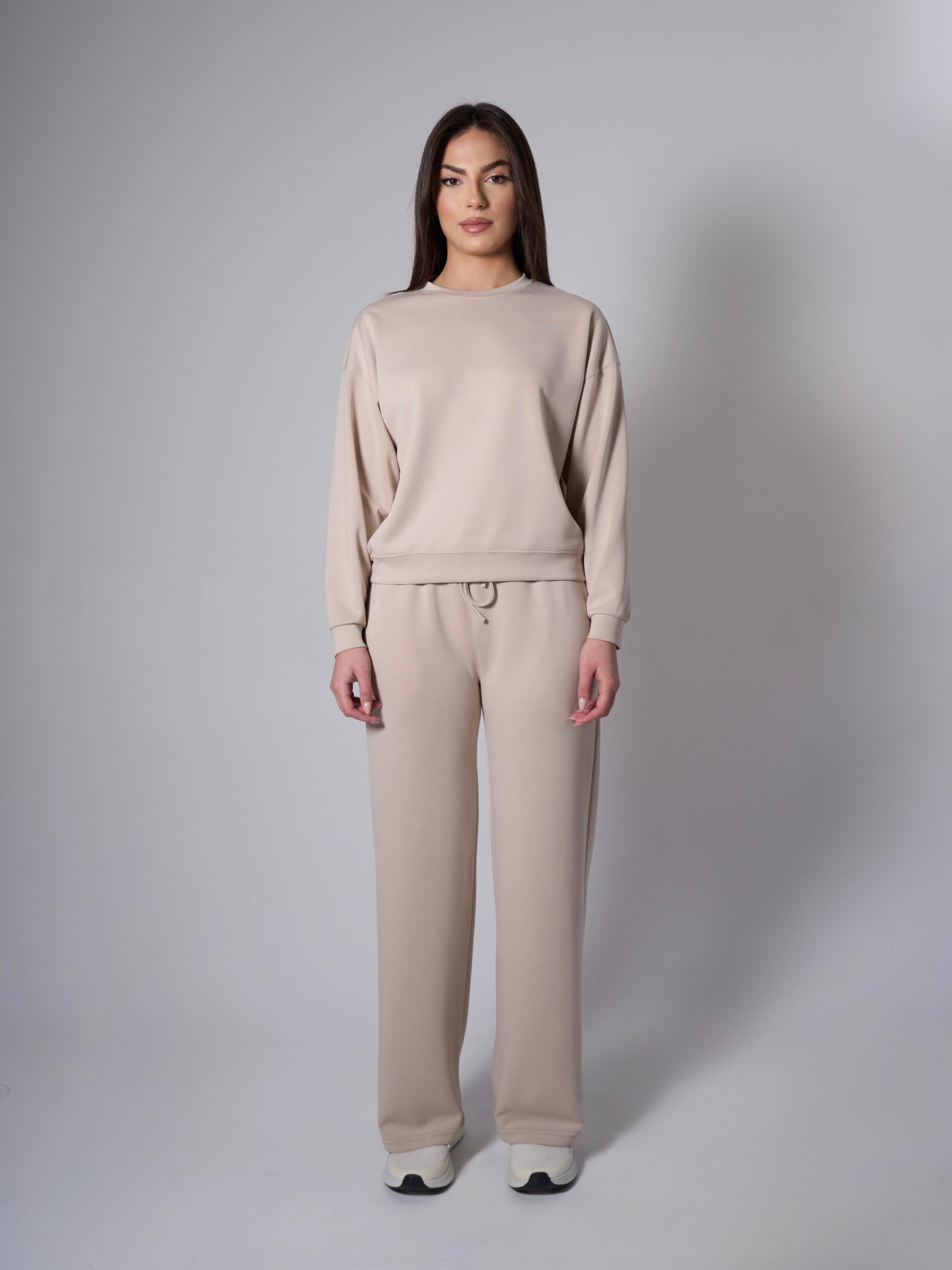 Cleo Yanları Yırtmaçlı Modal Bisiklet Yaka Taş Rengi Sweatshirt - 6