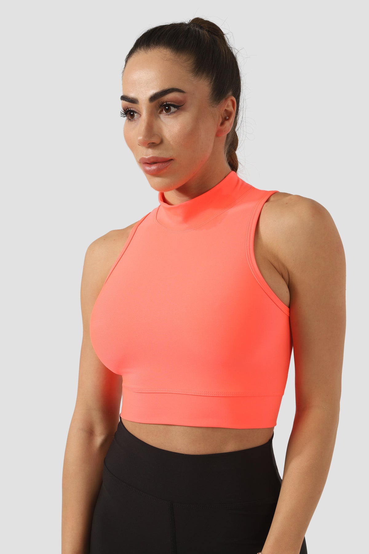 Dik Yaka Neon Pembe Spor Bra - 4
