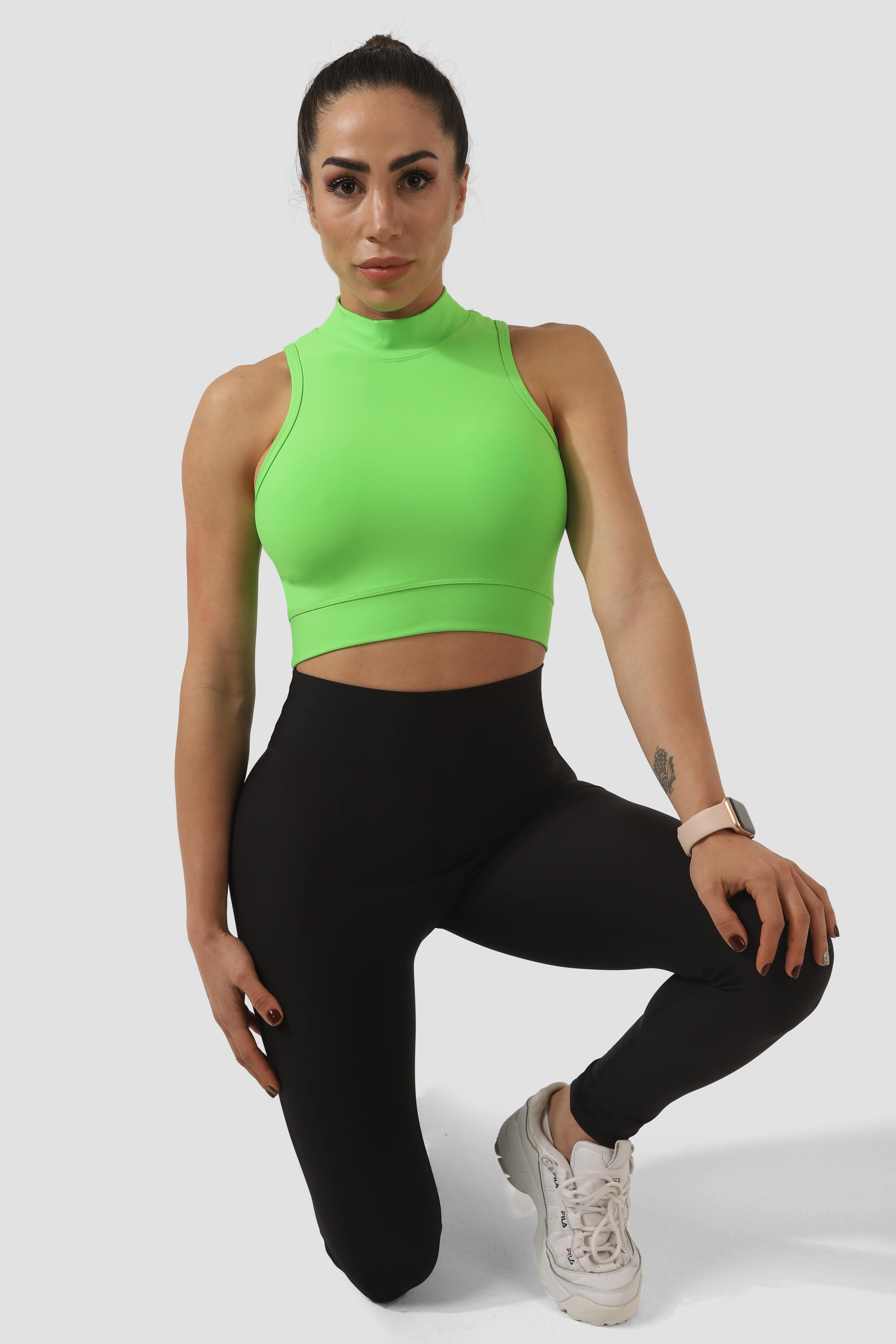 Dik Yaka Yeşil Spor Bra - 5