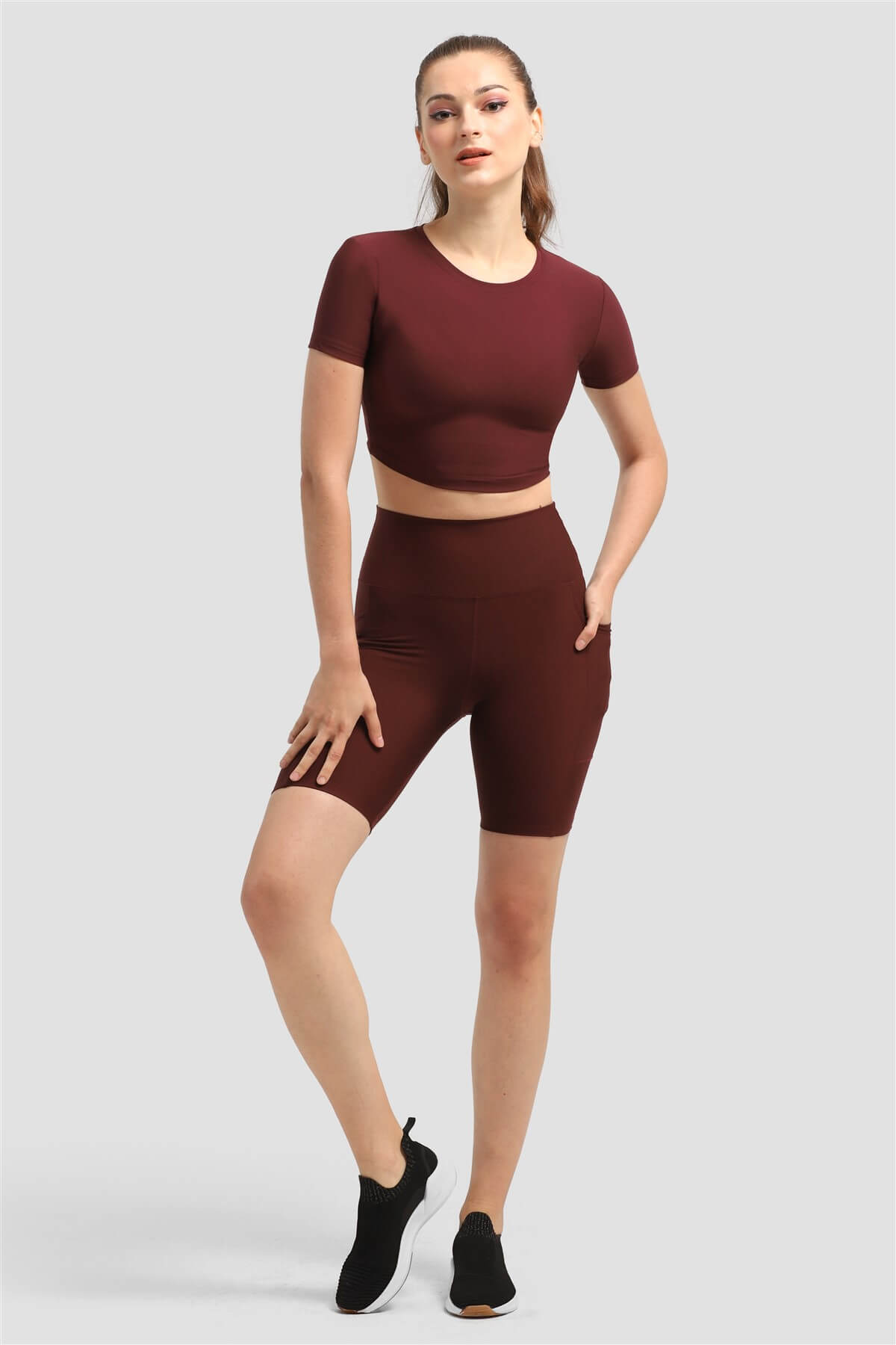 Dizüstü Cepli Mürdüm Spor Tayt - 3