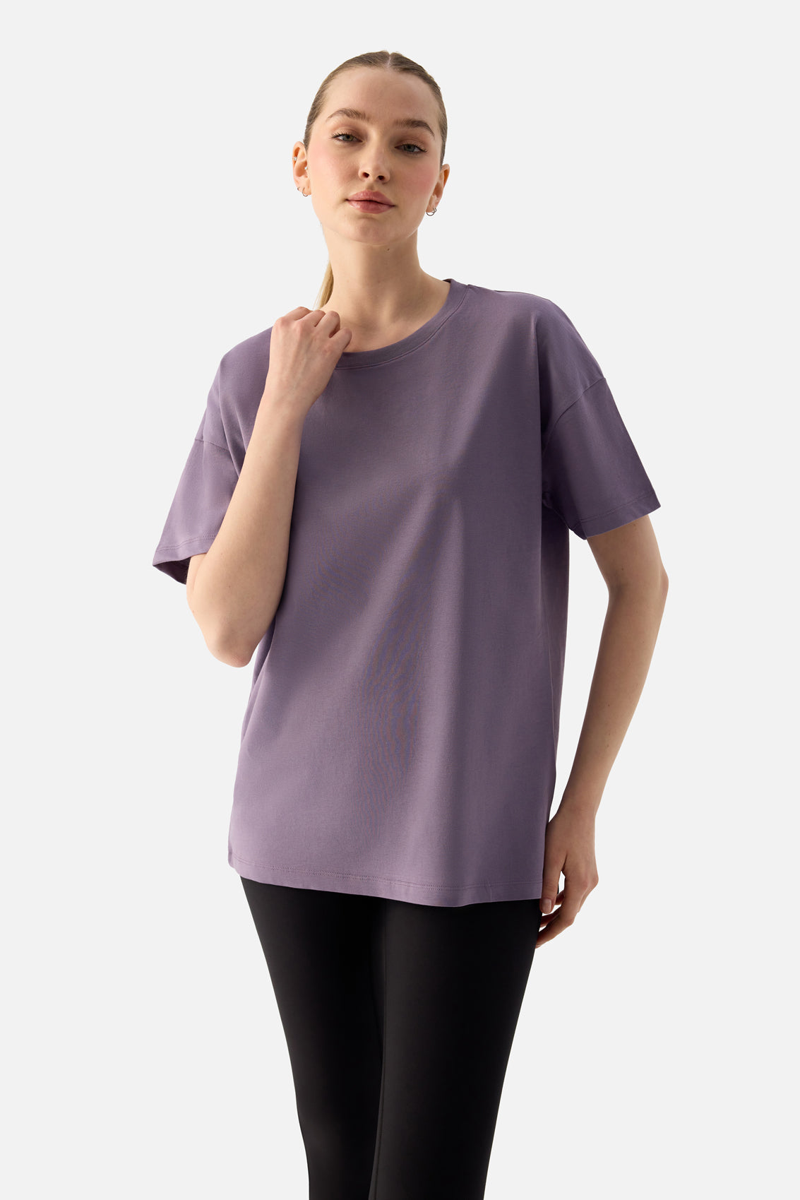 Elora Rahat Kalıp Oversize Koyu Lila Tişört - 4