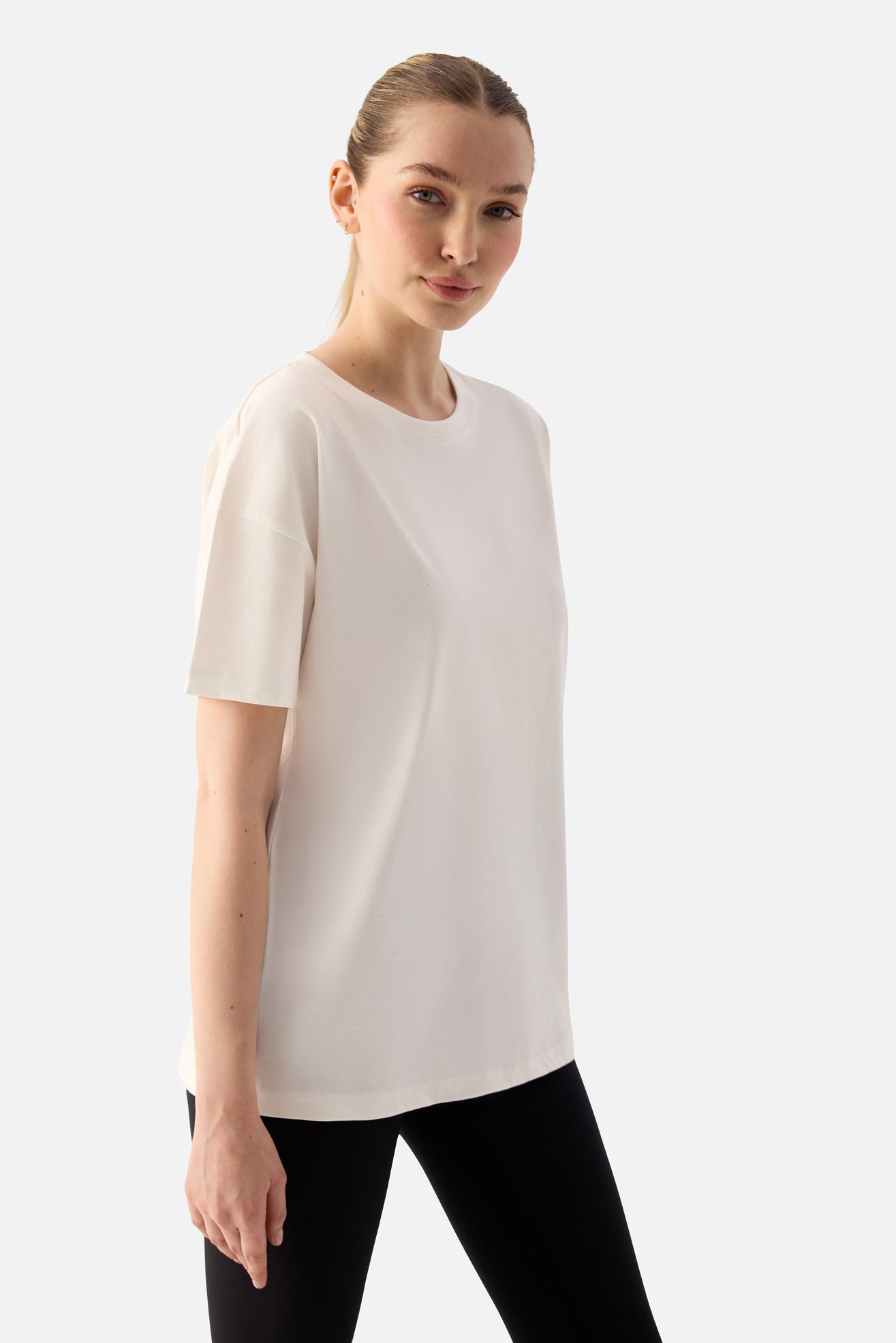 Elora Rahat Kalıp Oversize Krem Tişört - 6