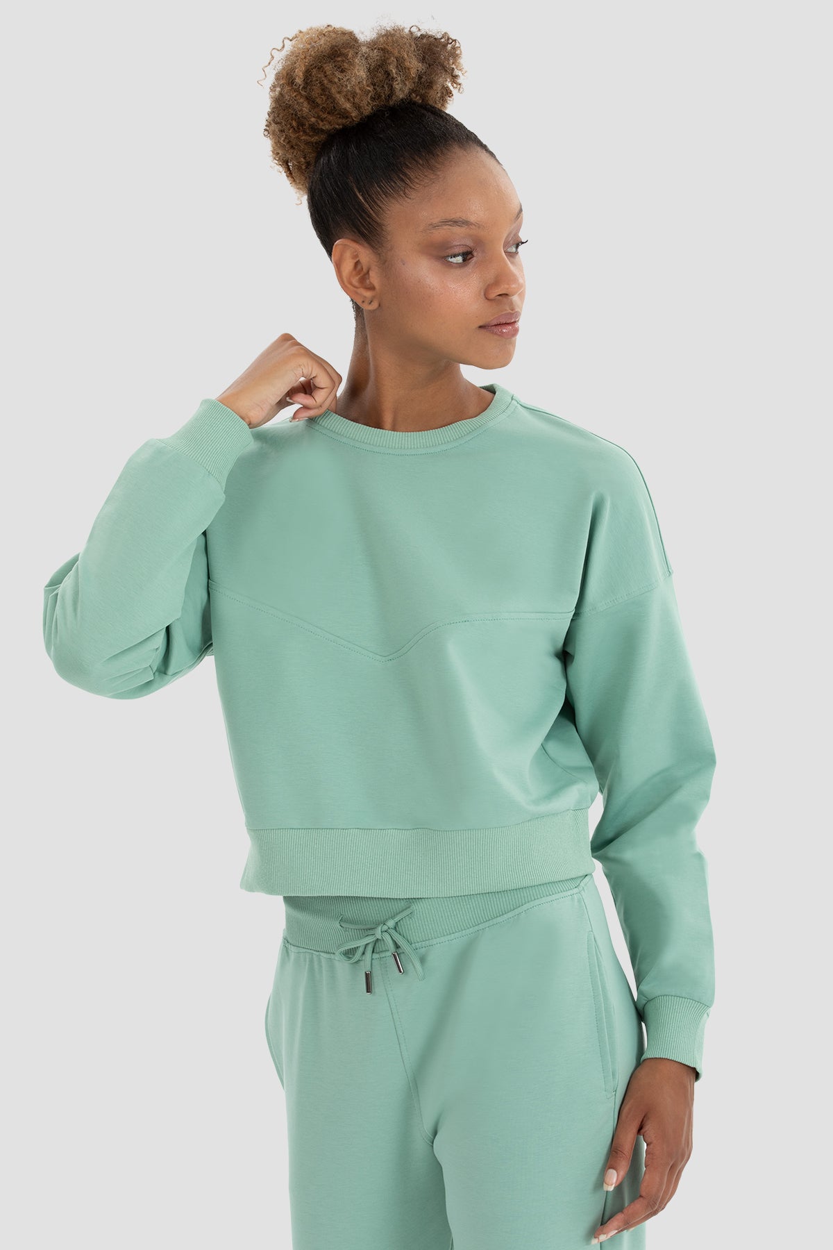 Ena Oversize Açık Yeşil Crop Sweatshirt - 3