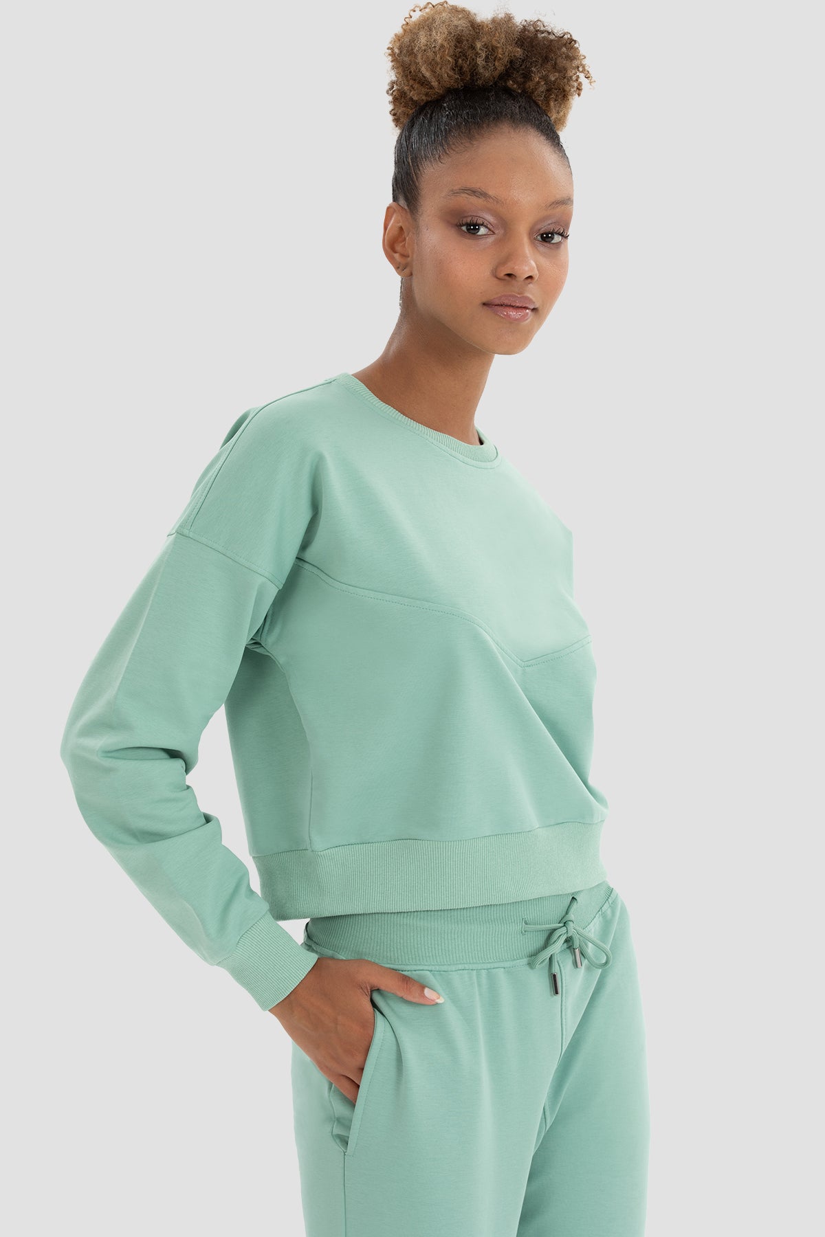 Ena Oversize Açık Yeşil Crop Sweatshirt - 4