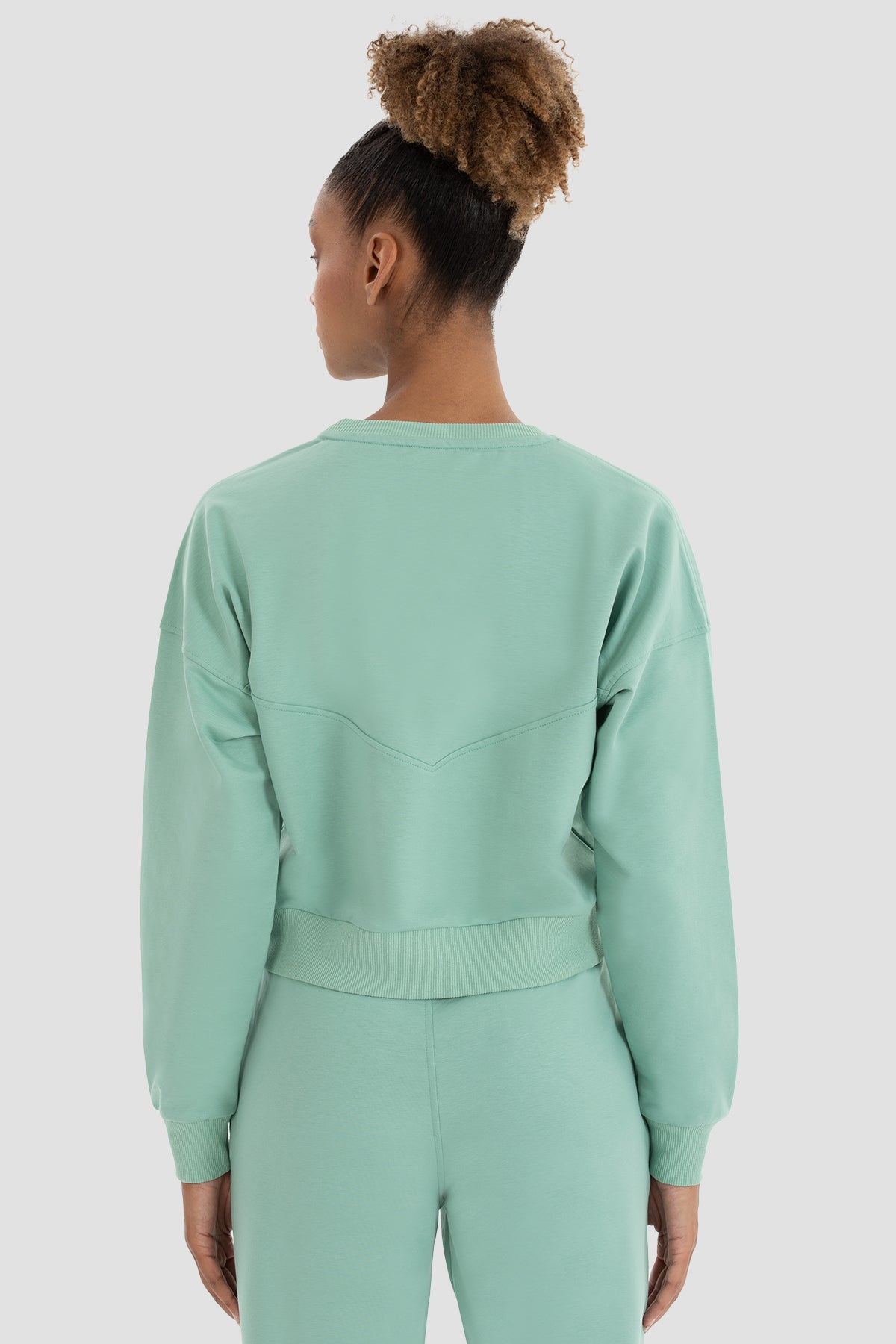Ena Oversize Açık Yeşil Crop Sweatshirt - 5