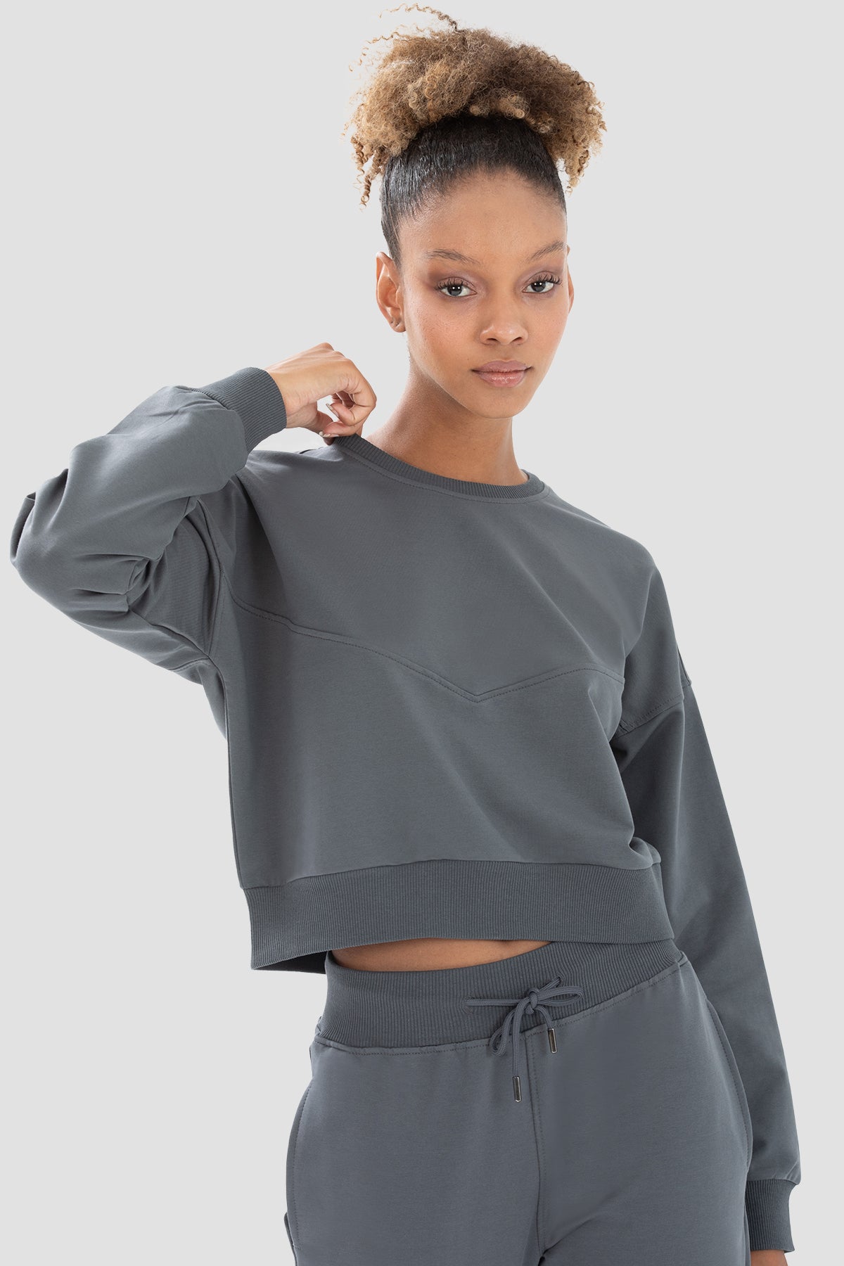 Ena Oversize Füme Crop Sweatshirt - 3