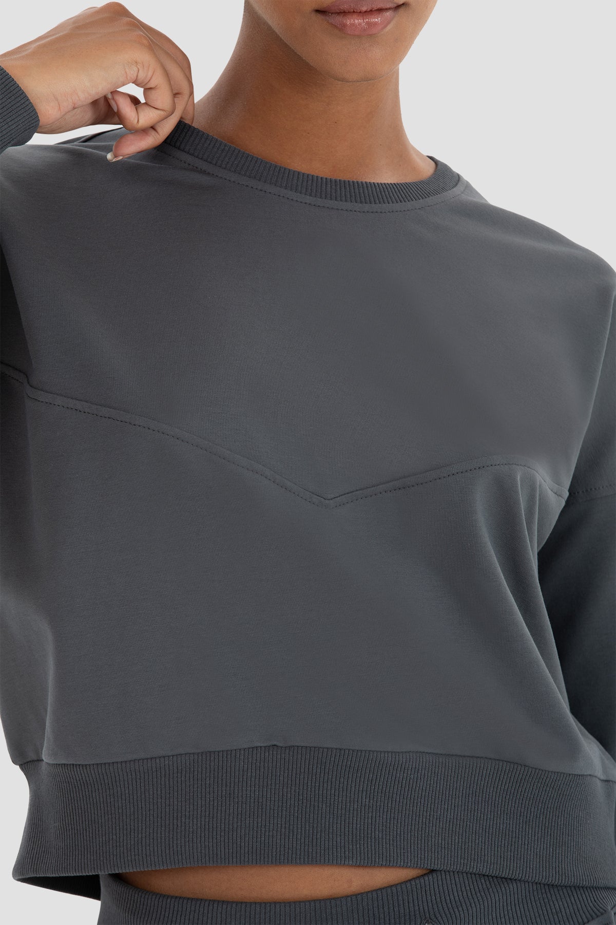 Ena Oversize Füme Crop Sweatshirt - 5