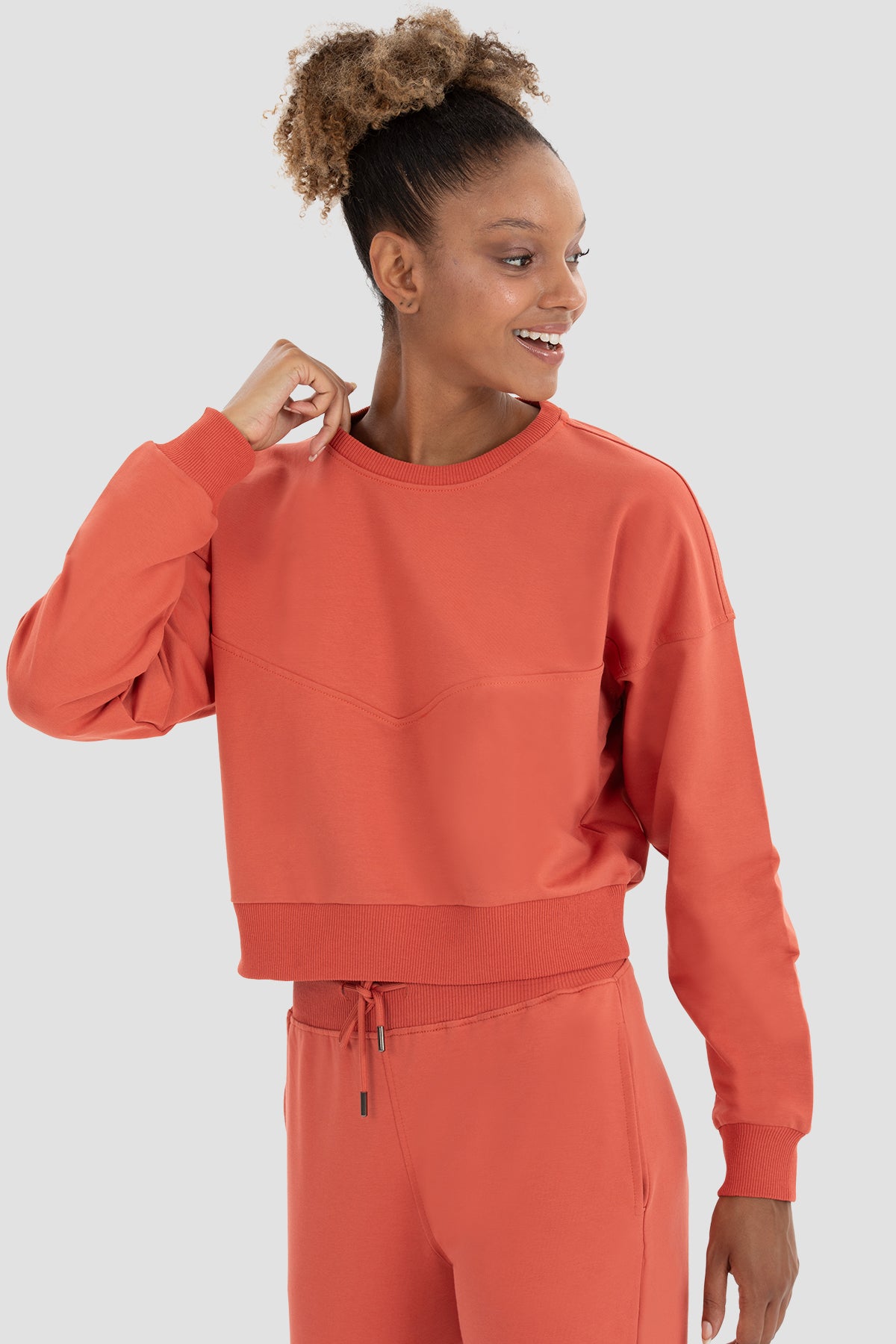 Ena Oversize Kiremit Crop Sweatshirt - 4