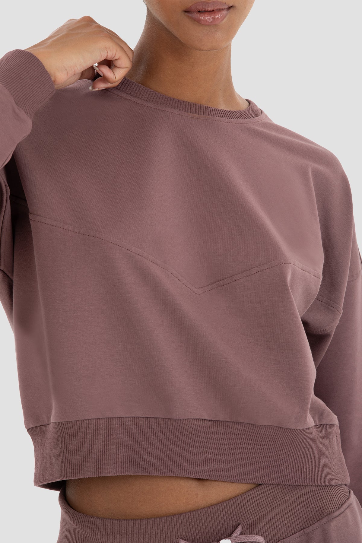 Ena Oversize Koyu Gül Crop Sweatshirt - 3