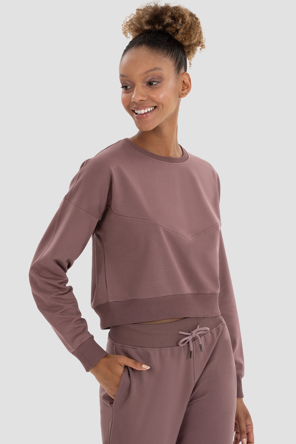 Ena Oversize Koyu Gül Crop Sweatshirt - 4