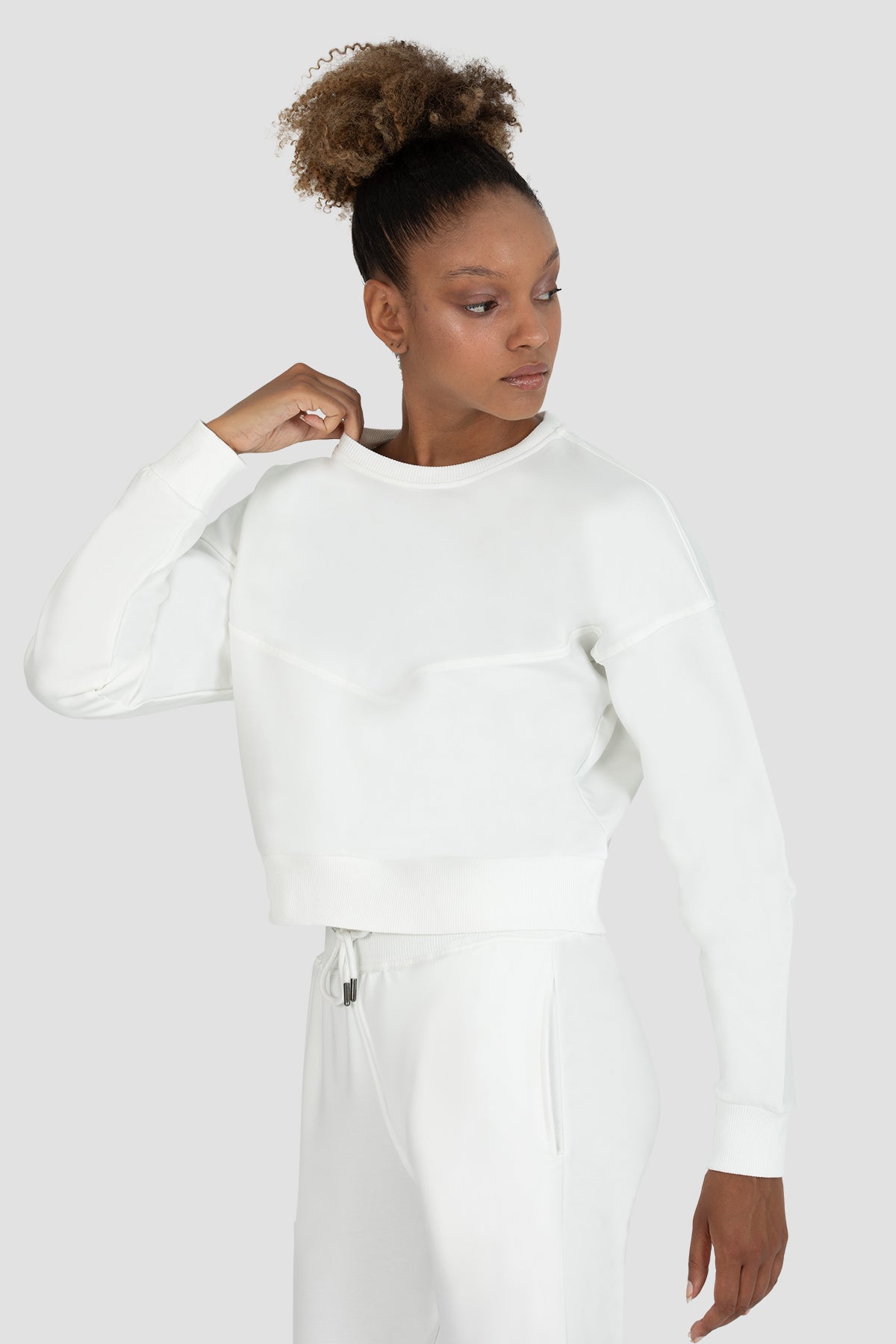 Ena Oversize Krem Crop Sweatshirt - 4