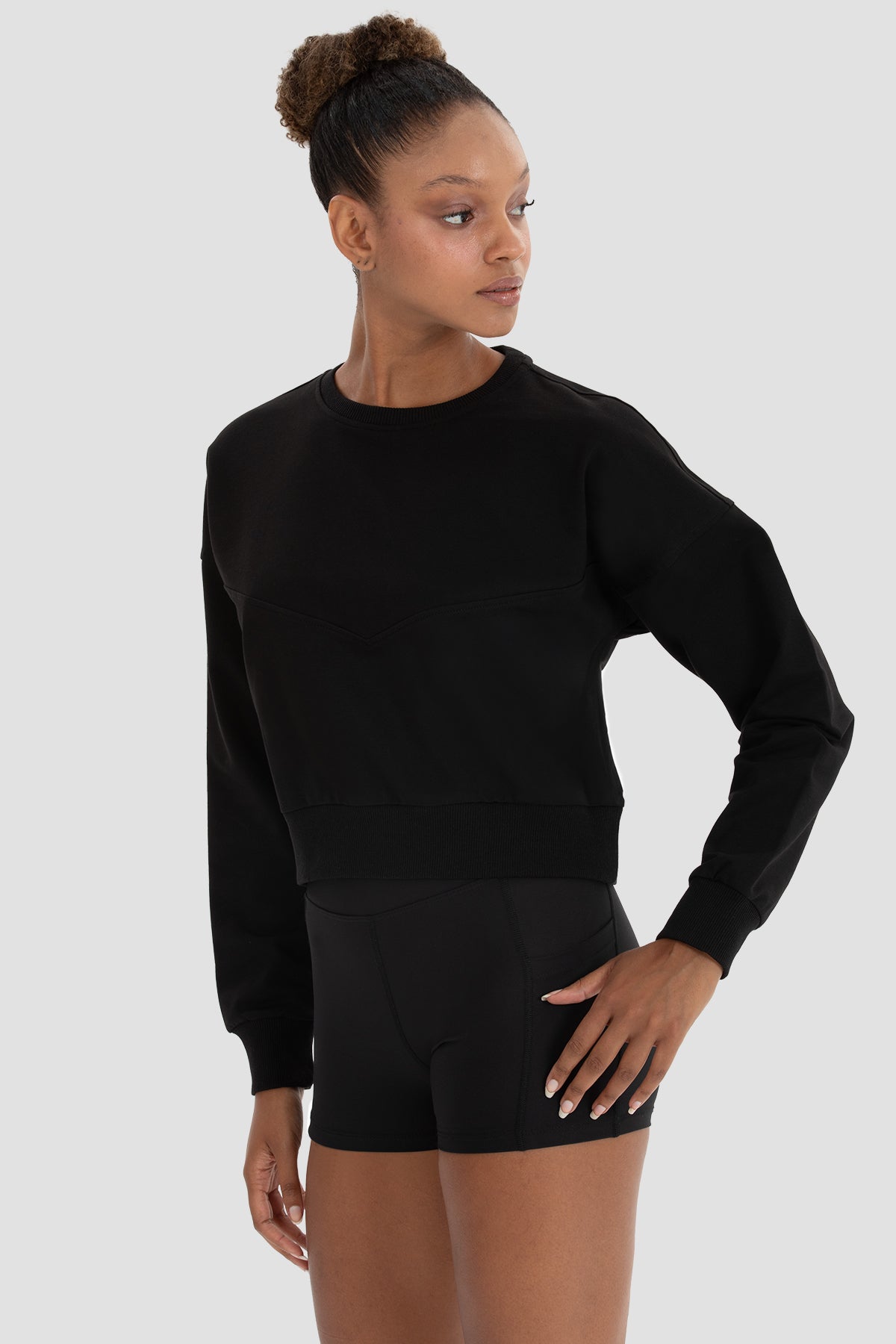 Ena Oversize Siyah Crop Sweatshirt - 3