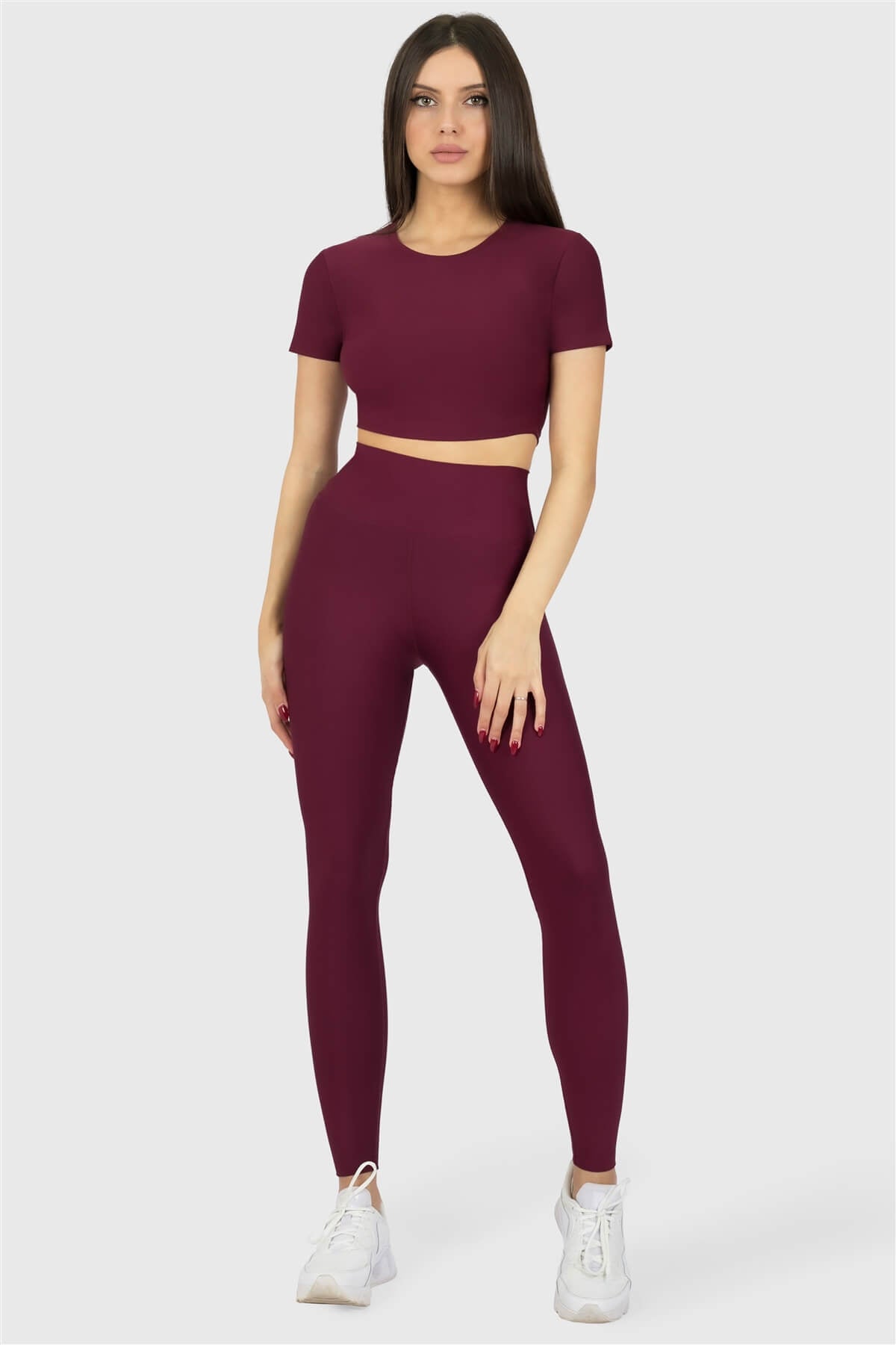 Kısa Kol Spor Vişne Crop Top - 3