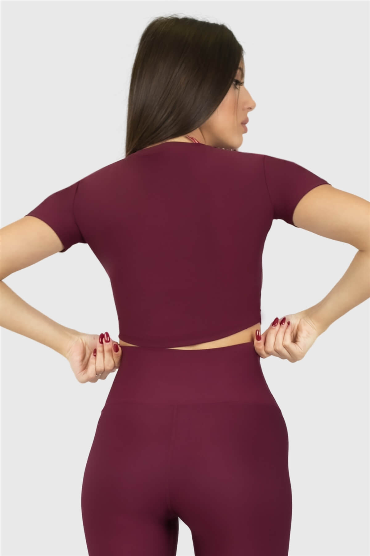 Kısa Kol Spor Vişne Crop Top - 4