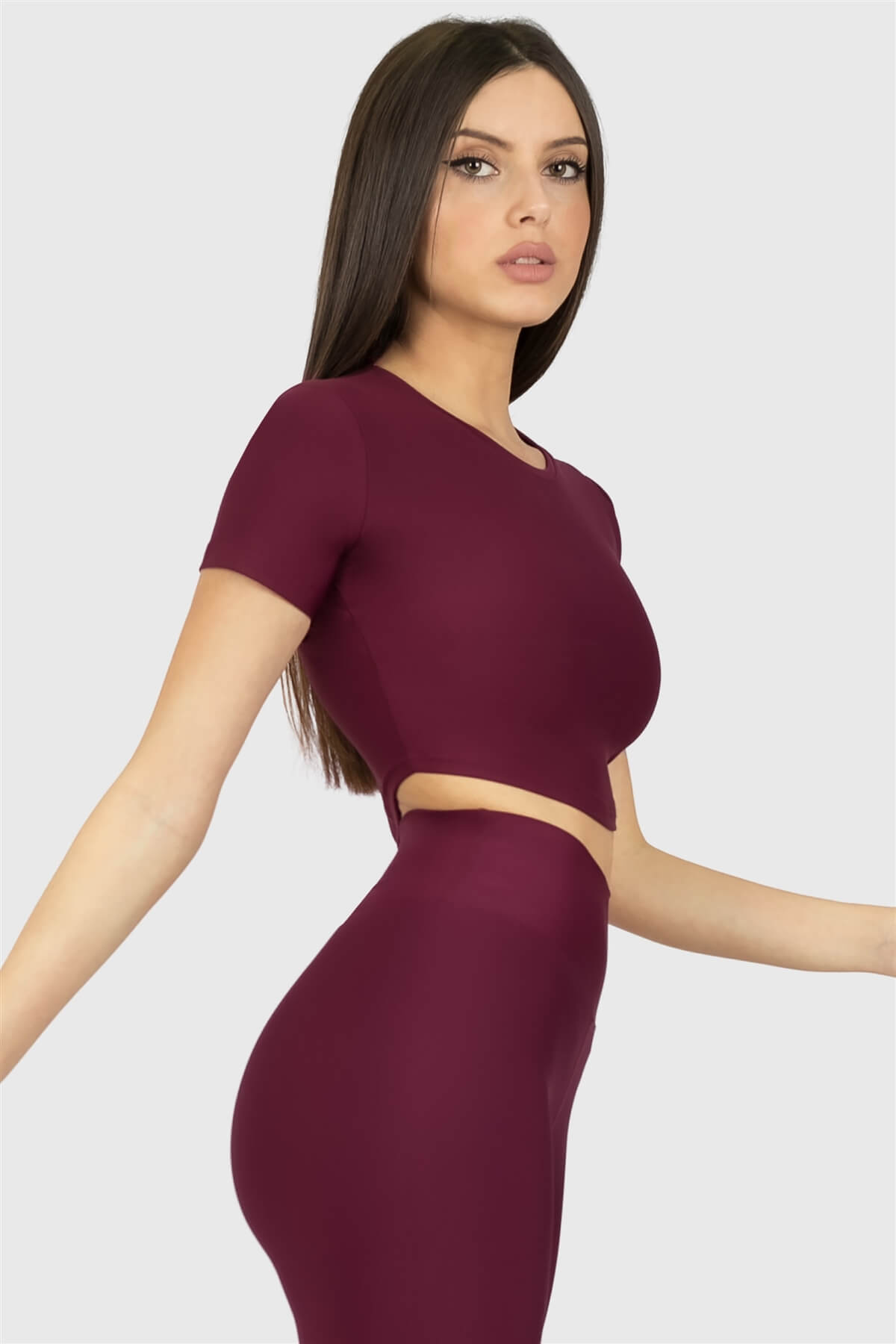 Kısa Kol Spor Vişne Crop Top - 5