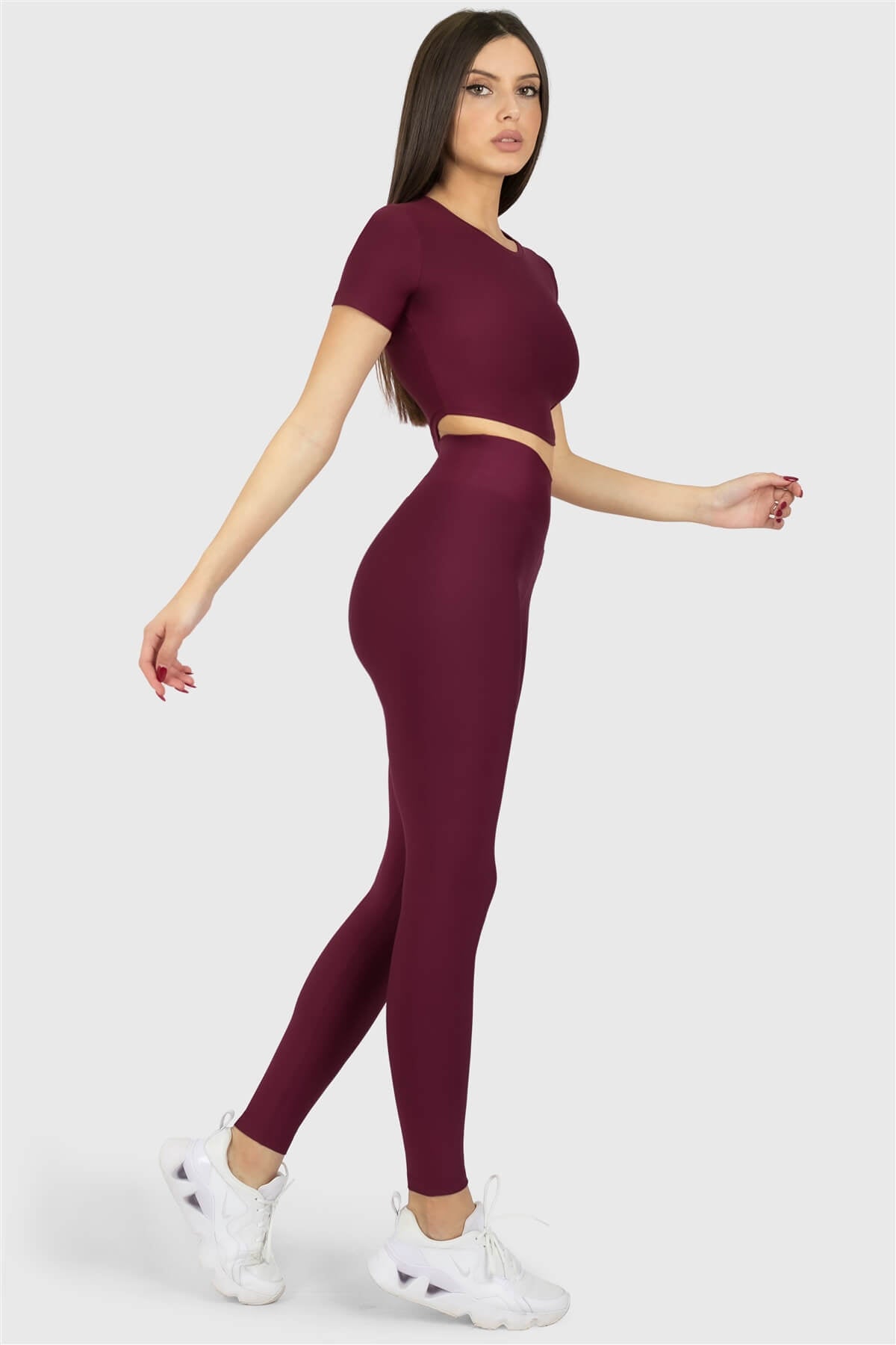 Kısa Kol Spor Vişne Crop Top - 6