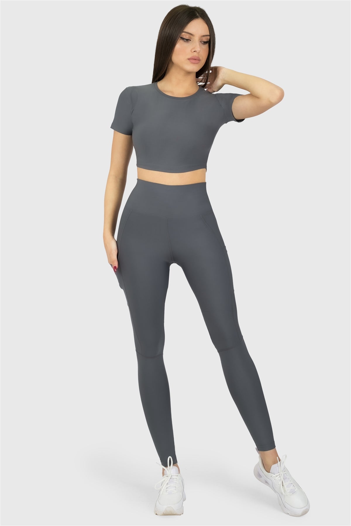 Kısa Kol Spor Füme Crop Top - 3