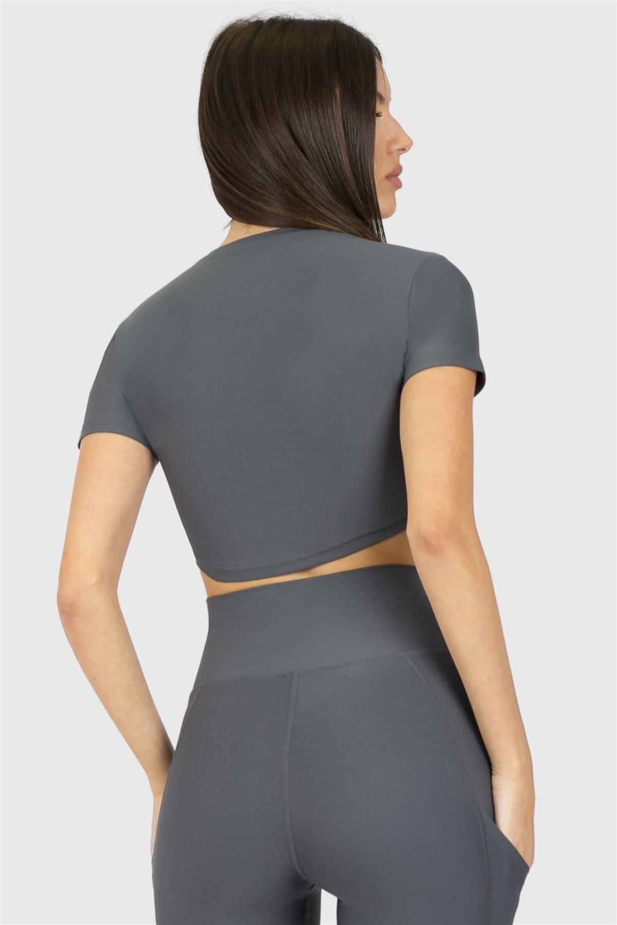 Kısa Kol Spor Füme Crop Top - 4