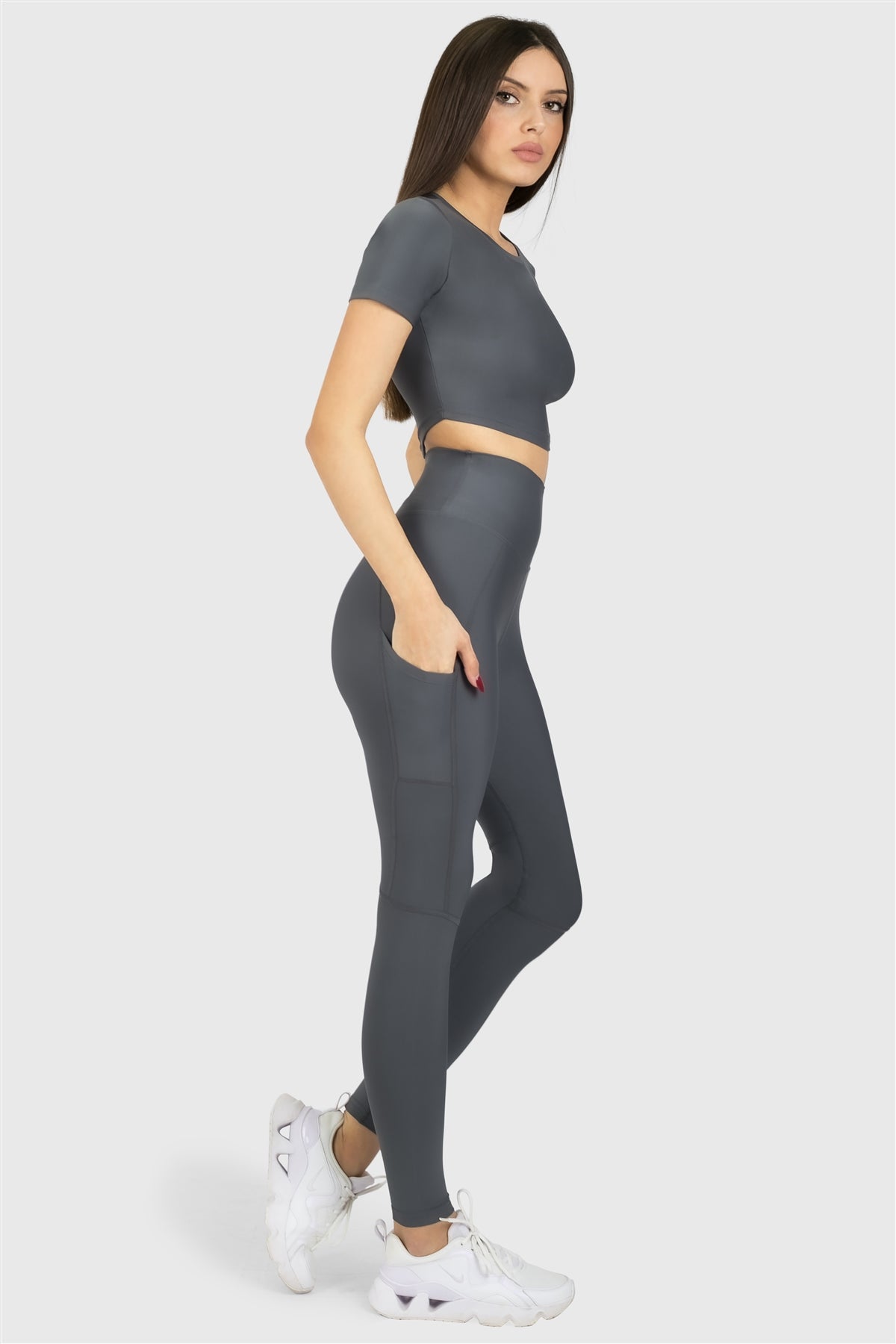 Kısa Kol Spor Füme Crop Top - 6