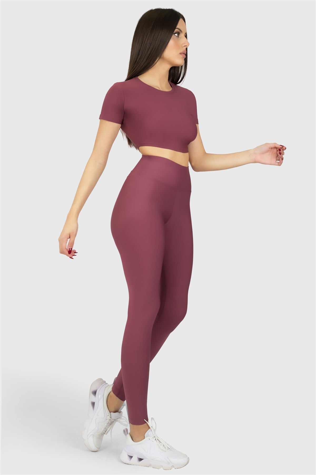 Kısa Kol Spor Gül Kurusu Crop Top - 4
