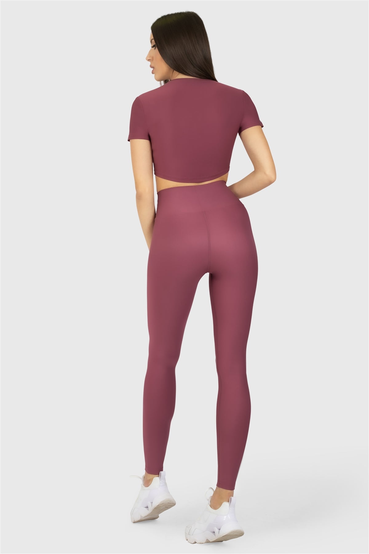 Kısa Kol Spor Gül Kurusu Crop Top - 6