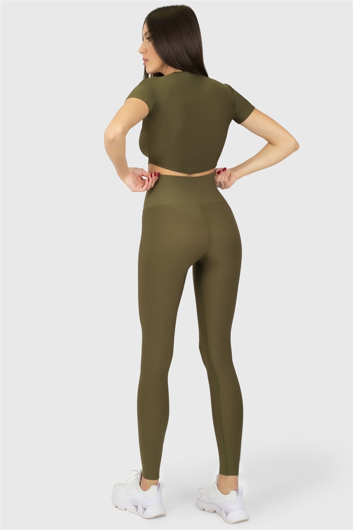 Kısa Kol Spor Haki Crop Top - 7