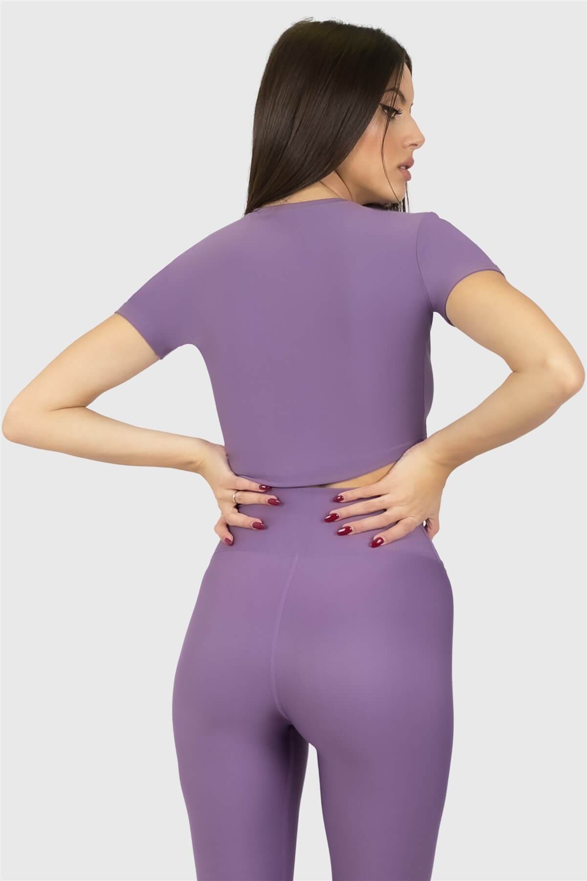 Kısa Kol Spor Lila Crop Top - 7