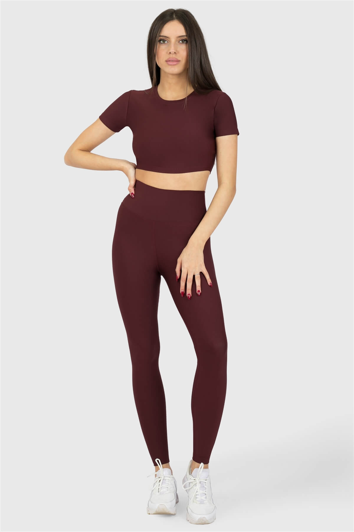 Kısa Kol Spor Mürdüm Crop Top - 3