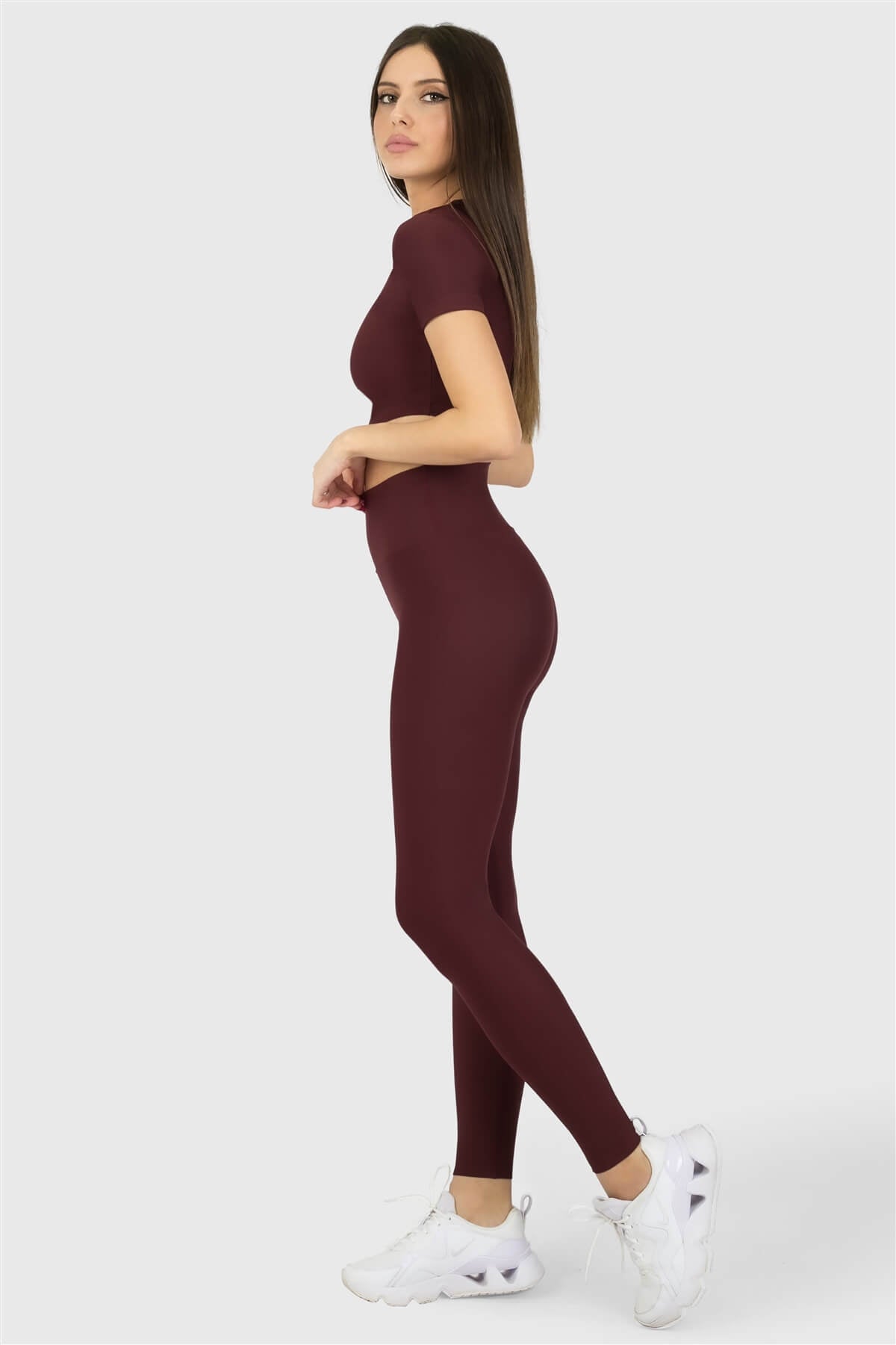Kısa Kol Spor Mürdüm Crop Top - 4