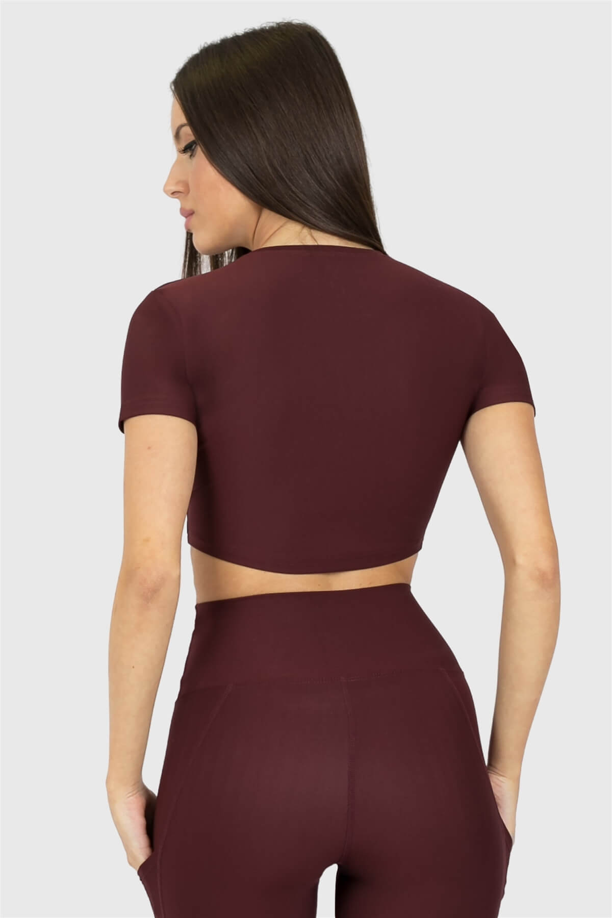 Kısa Kol Spor Mürdüm Crop Top - 5