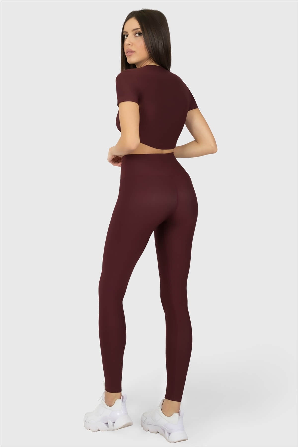 Kısa Kol Spor Mürdüm Crop Top - 6