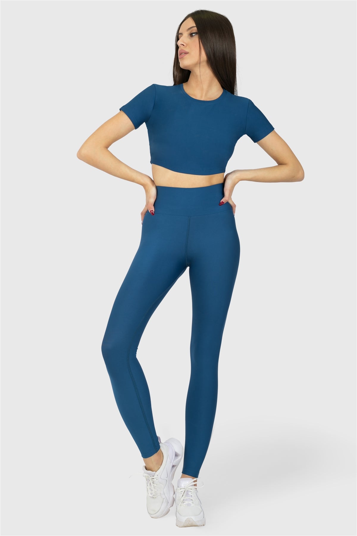 Kısa Kol Spor Petrol Crop Top - 3