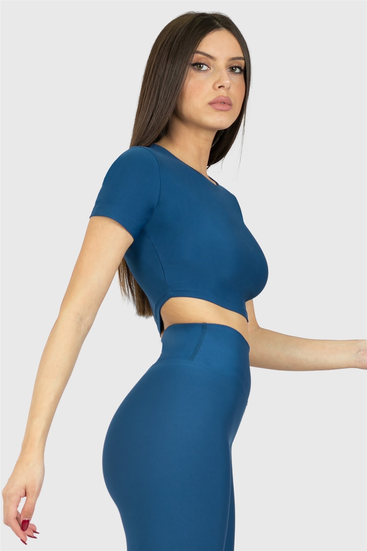 Kısa Kol Spor Petrol Crop Top - 4