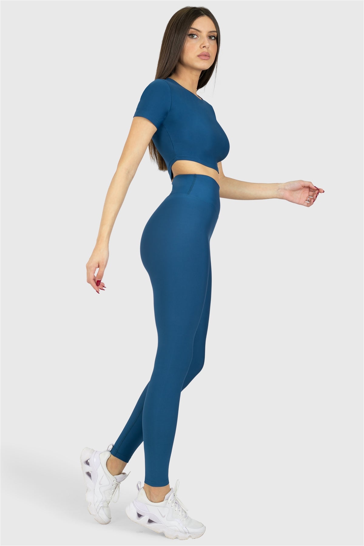 Kısa Kol Spor Petrol Crop Top - 5