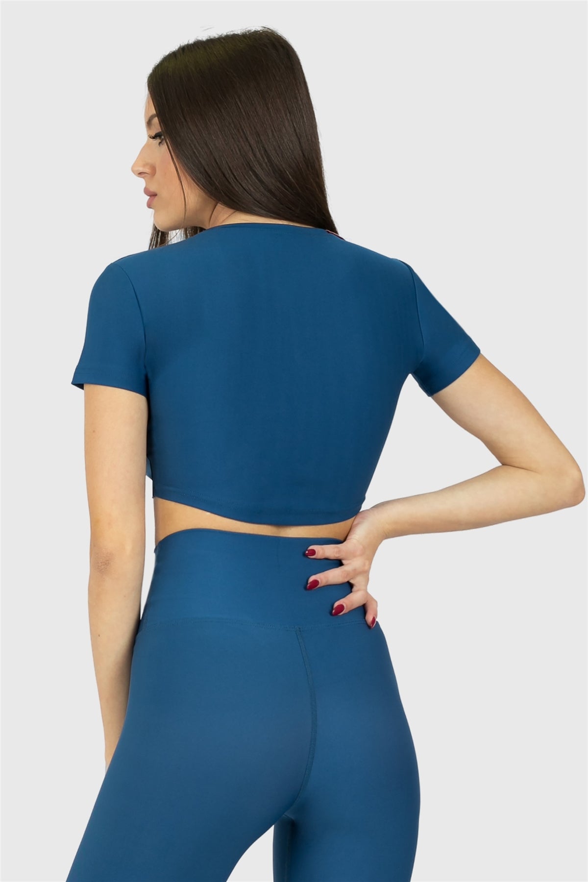Kısa Kol Spor Petrol Crop Top - 6