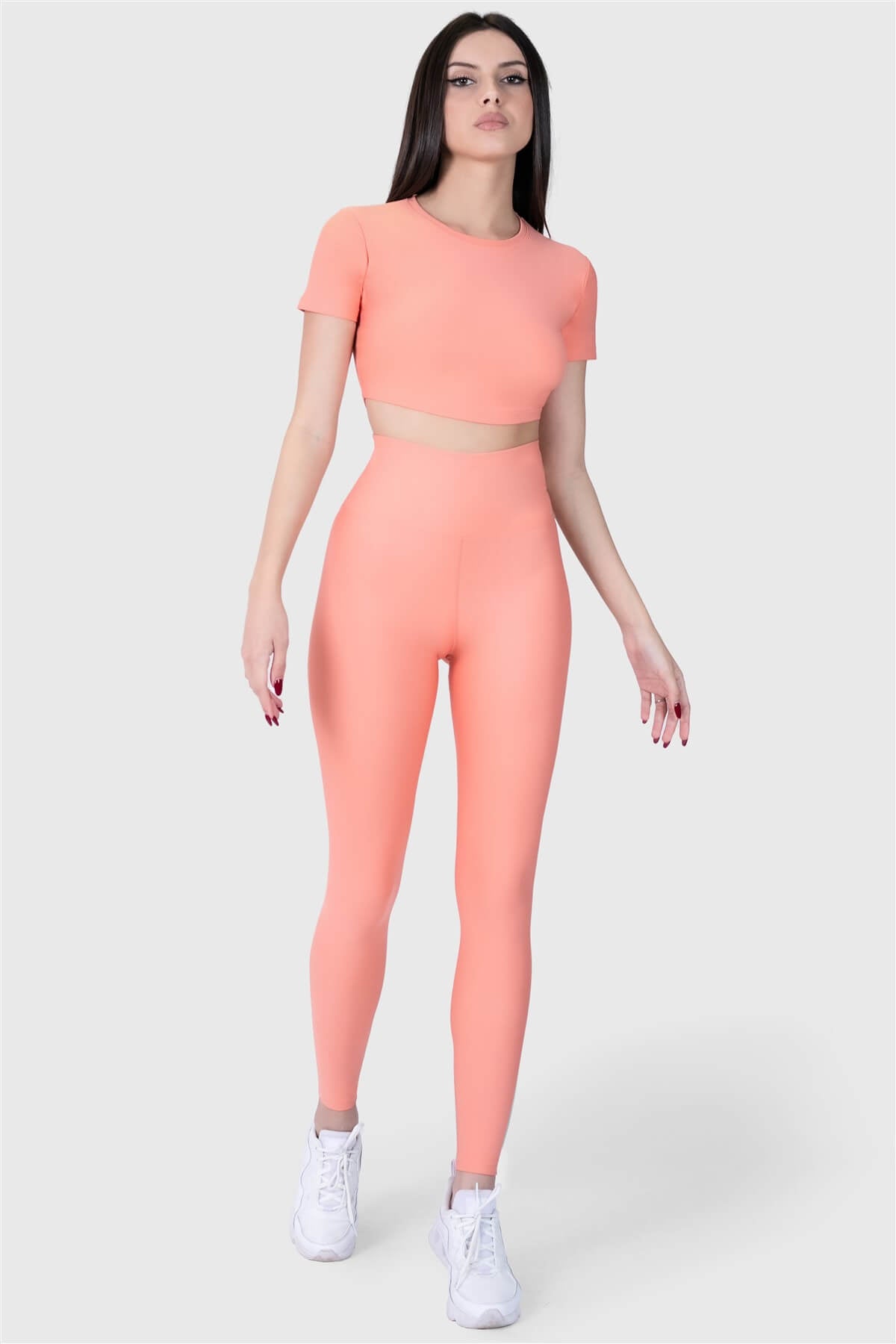Kısa Kol Spor Şeftali Crop Top - 3