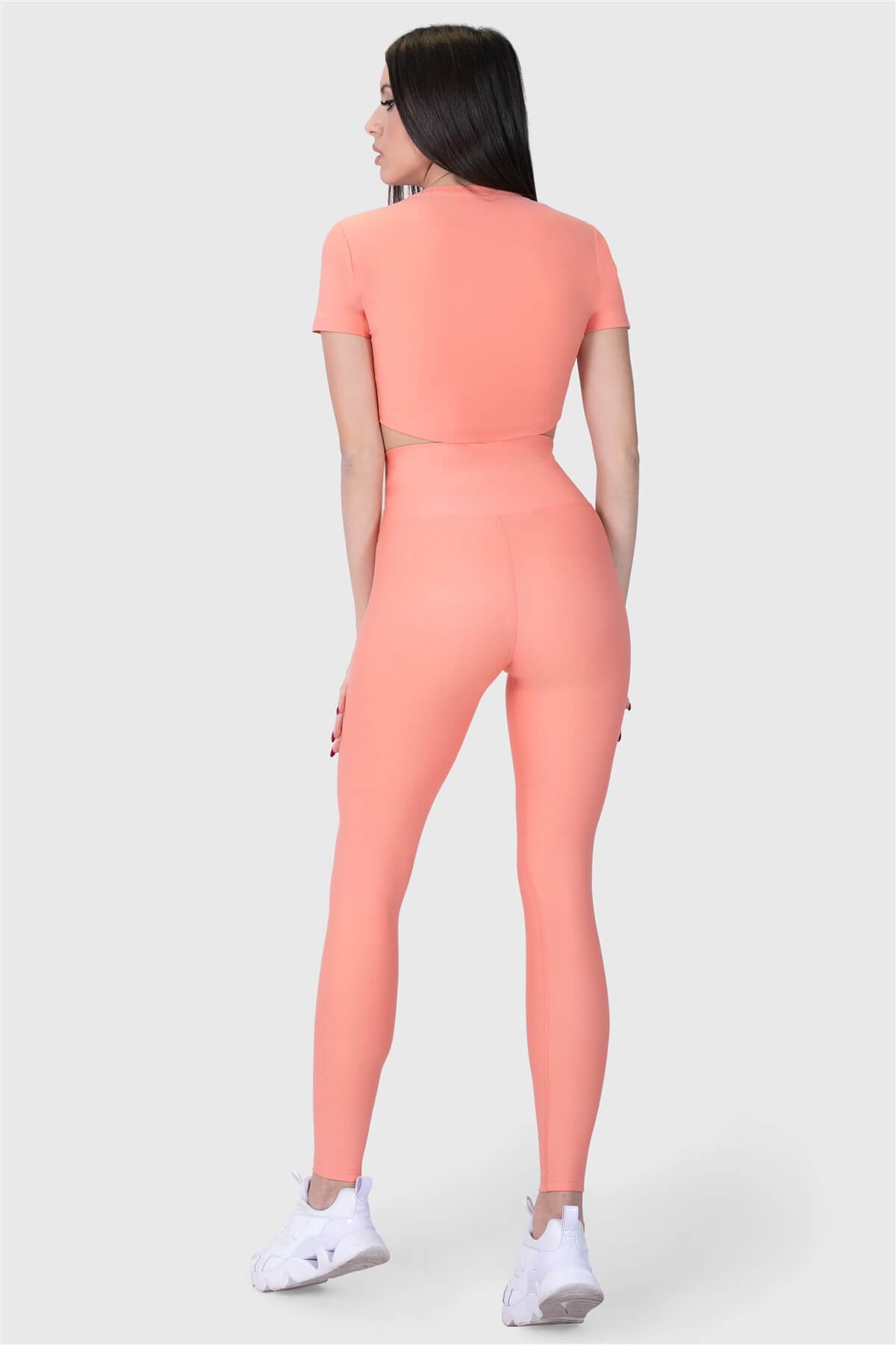 Kısa Kol Spor Şeftali Crop Top - 6
