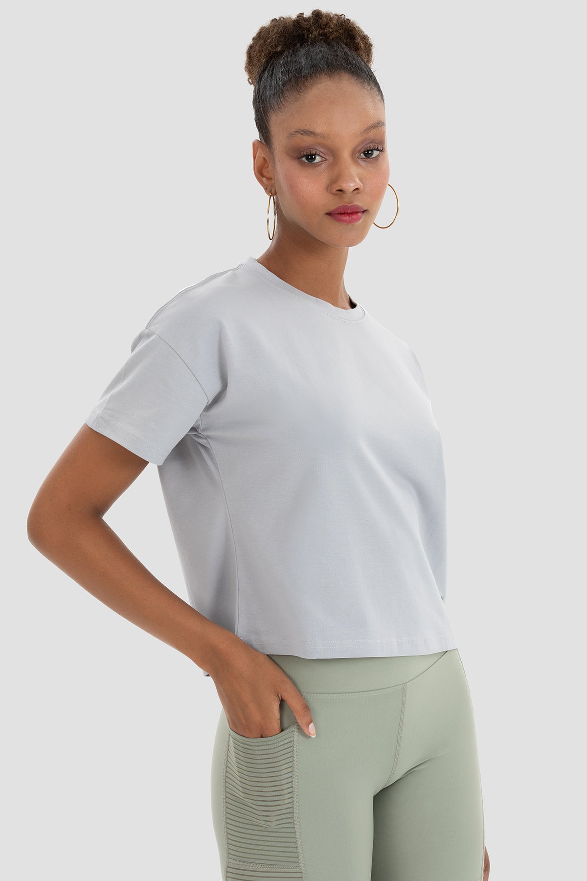Lily Oversize Gri Crop Tişört - 4