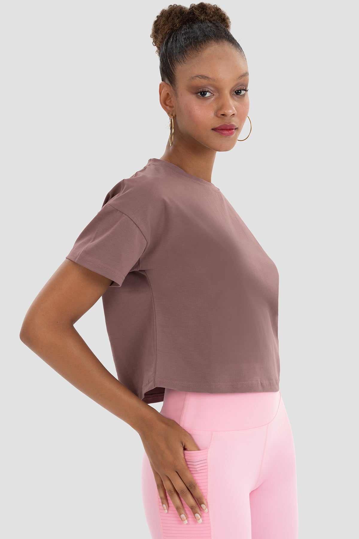 Lily Oversize Koyu Gül Crop Tişört - 4