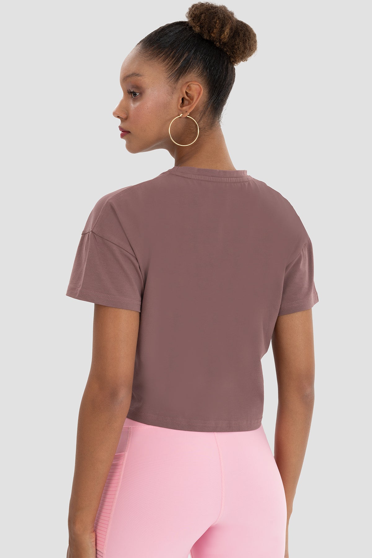 Lily Oversize Koyu Gül Crop Tişört - 5