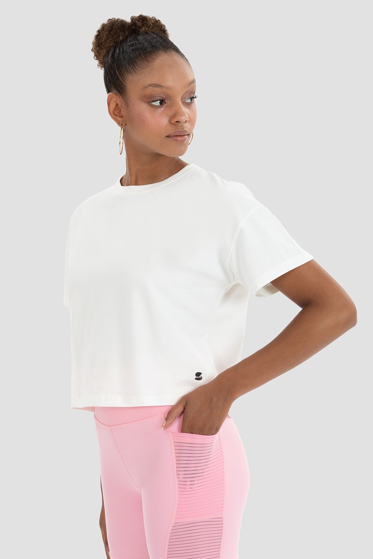 Lily Oversize Krem Crop Tişört - 3