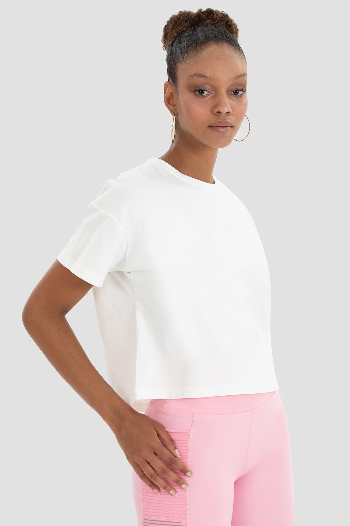 Lily Oversize Krem Crop Tişört - 4