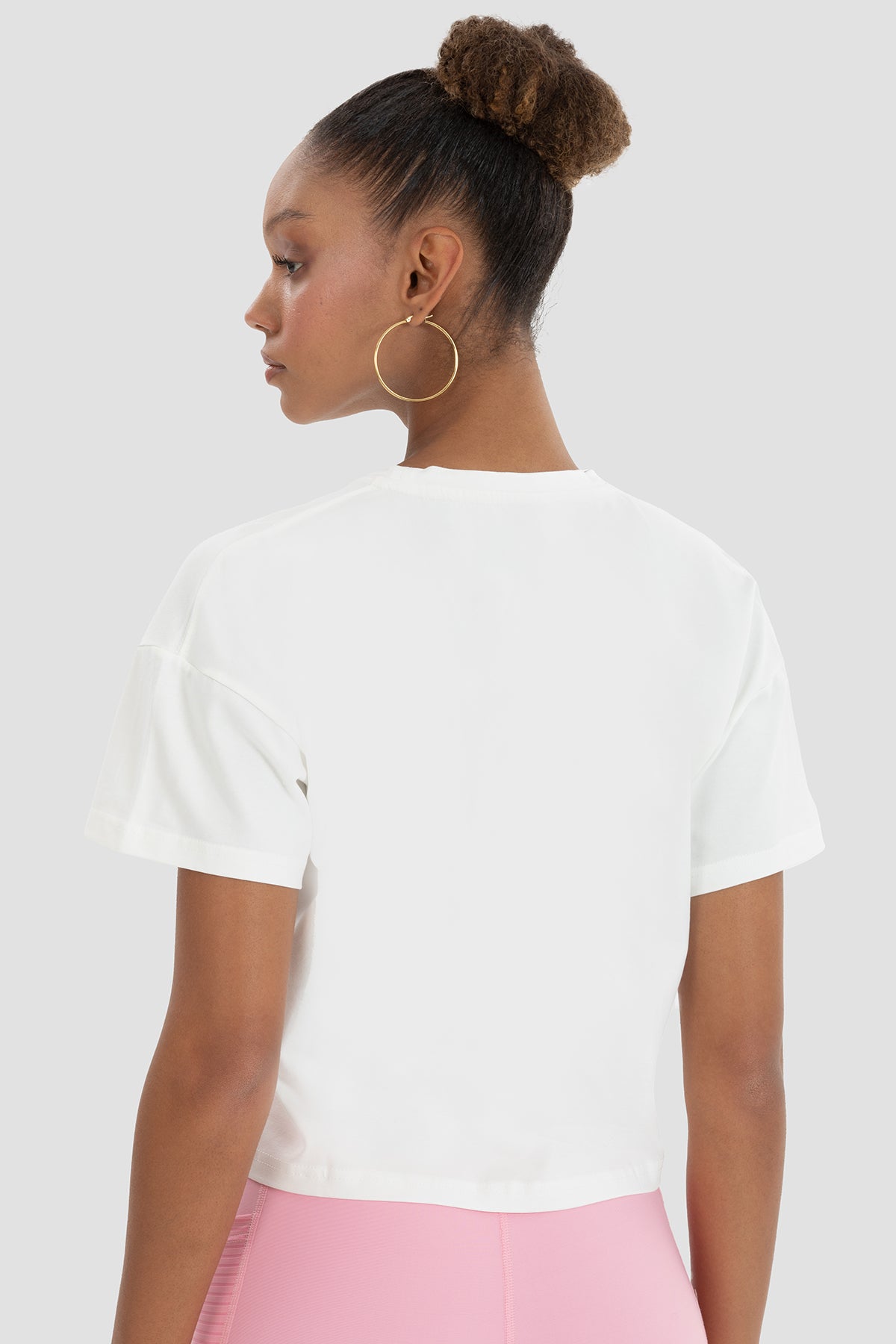Lily Oversize Krem Crop Tişört - 5