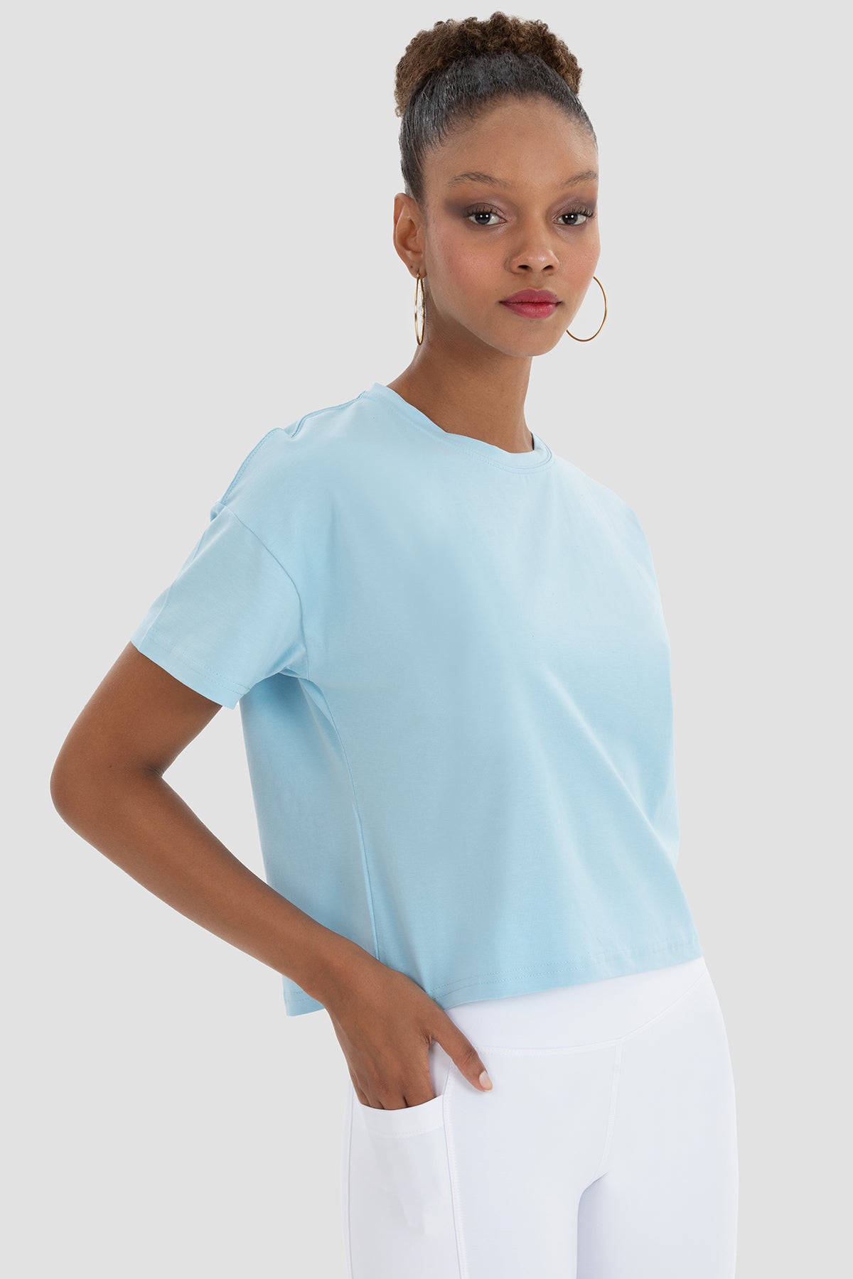 Lily Oversize Mavi Crop Tişört - 3