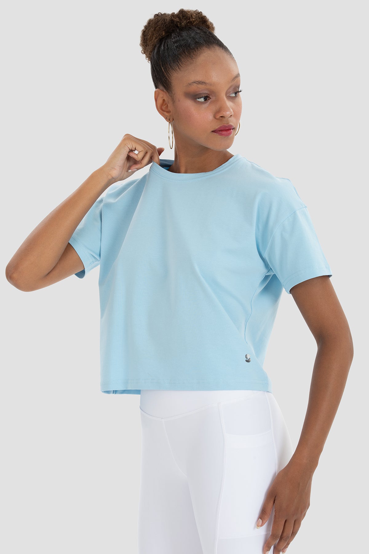 Lily Oversize Mavi Crop Tişört - 4